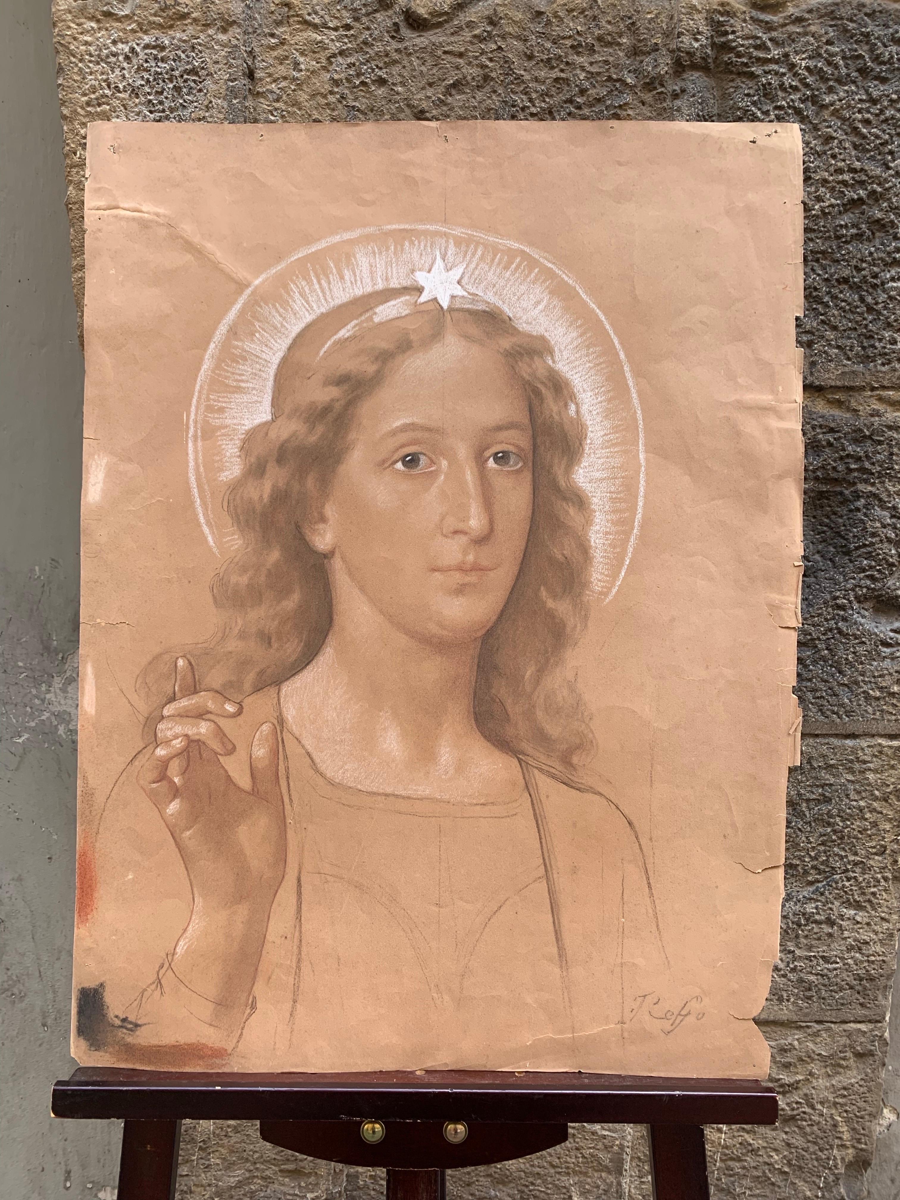 Erzengel Gabriel. Vorbereitendes Studium. Signiert von Enrico Reffo (64 x 49 cm) im Angebot 1