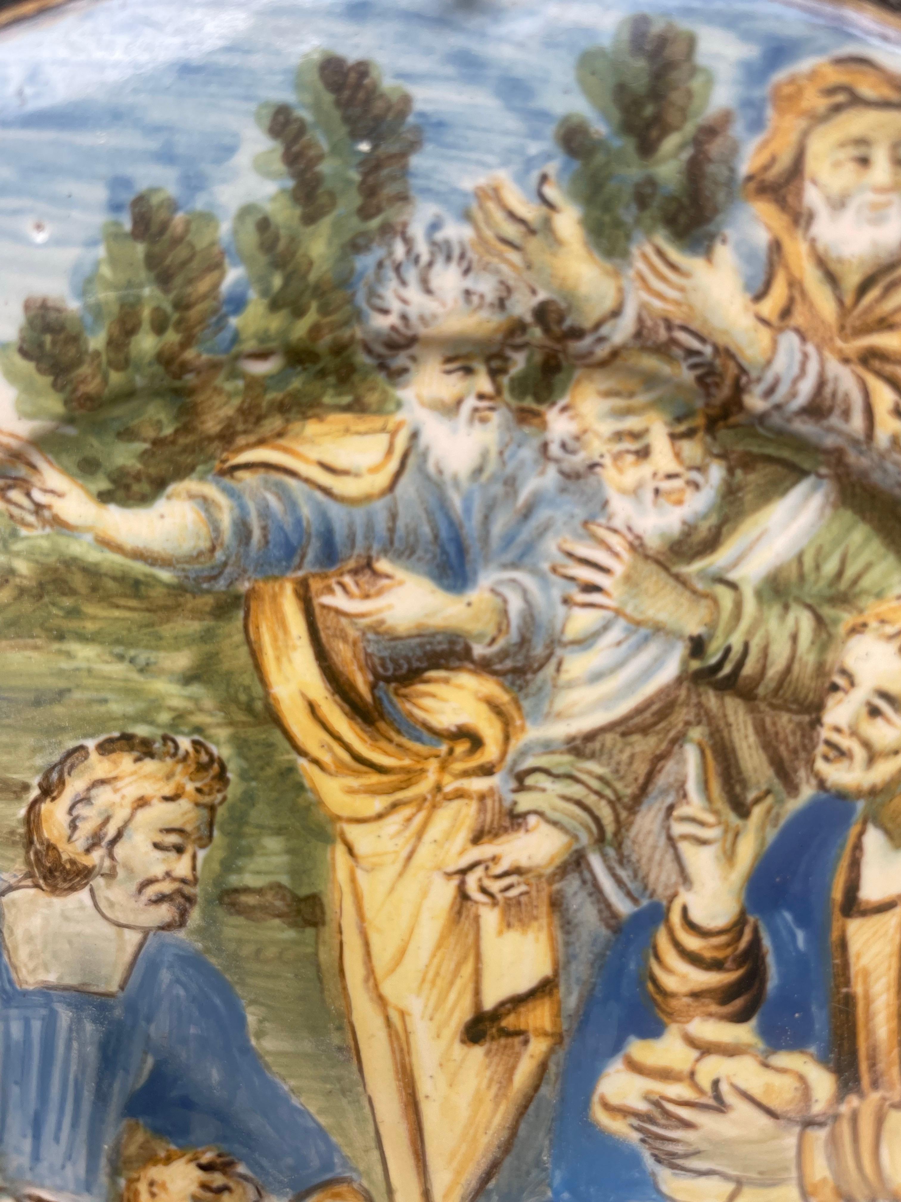 Majolica Plate by Castelli. The Miracle Of The Loaves And Fishes. 18 century For Sale 8