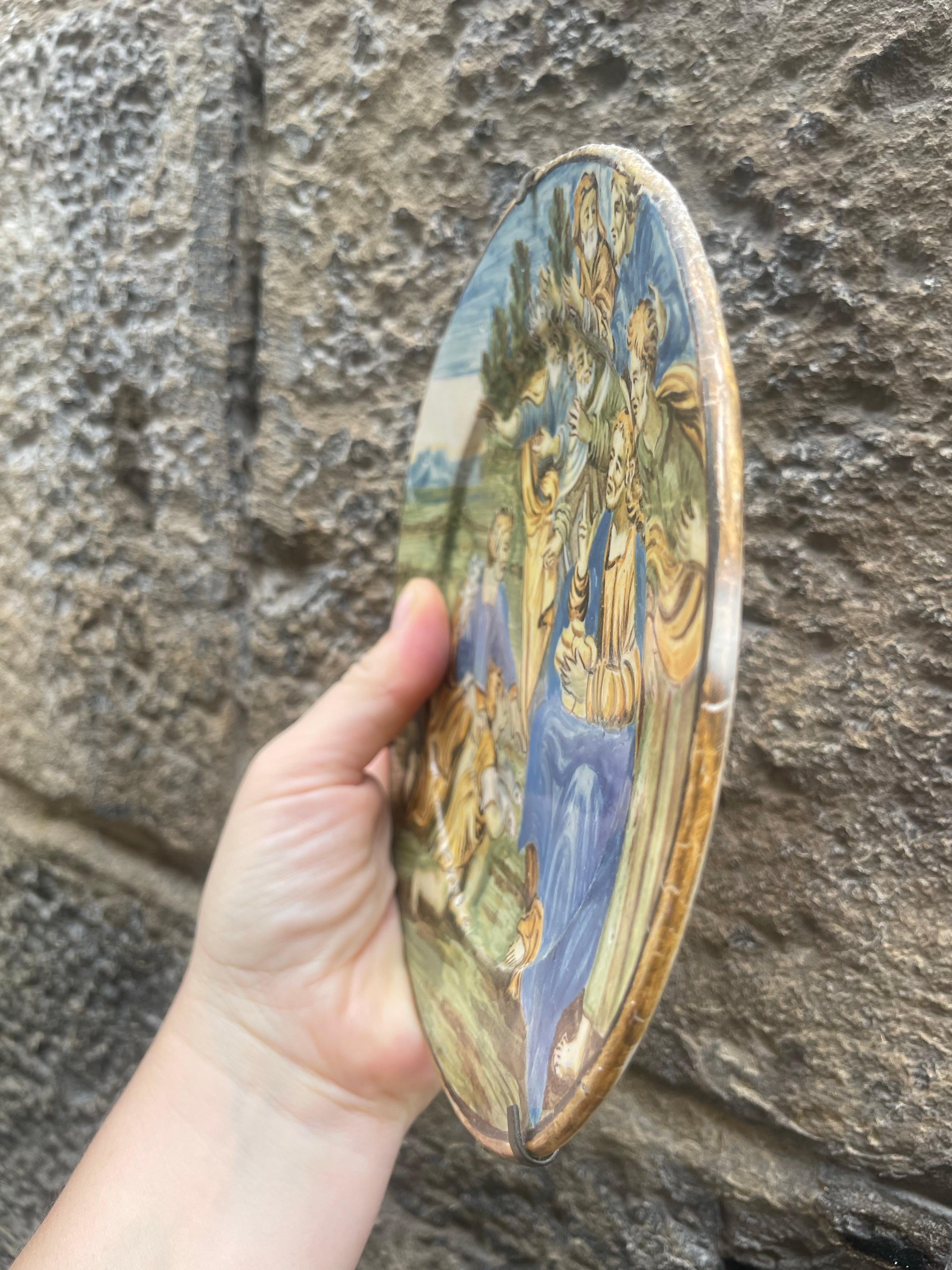 Majolica Plate by Castelli. The Miracle Of The Loaves And Fishes. 18 century For Sale 9