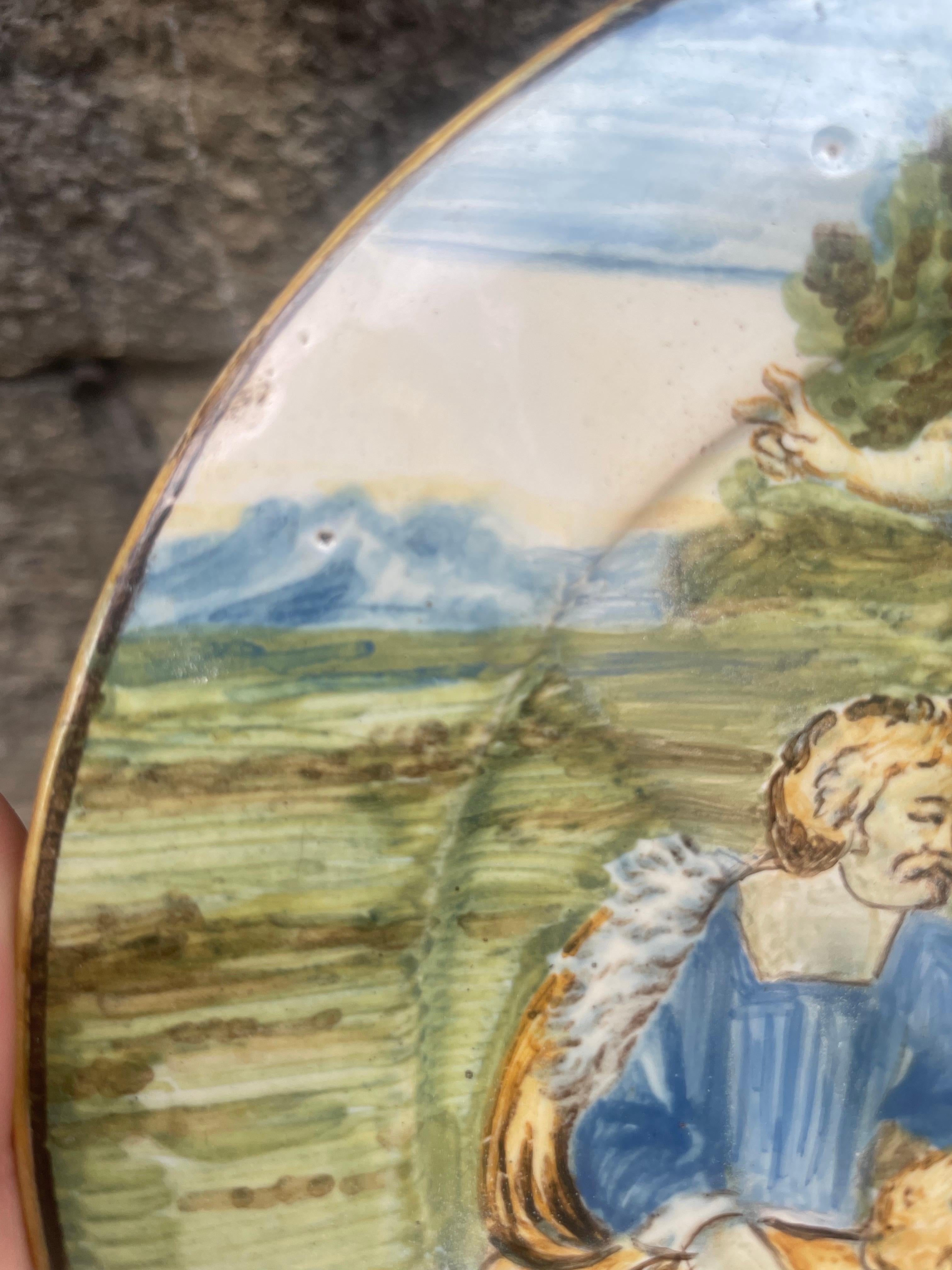 Majolica Plate by Castelli. The Miracle Of The Loaves And Fishes. 18 century For Sale 10