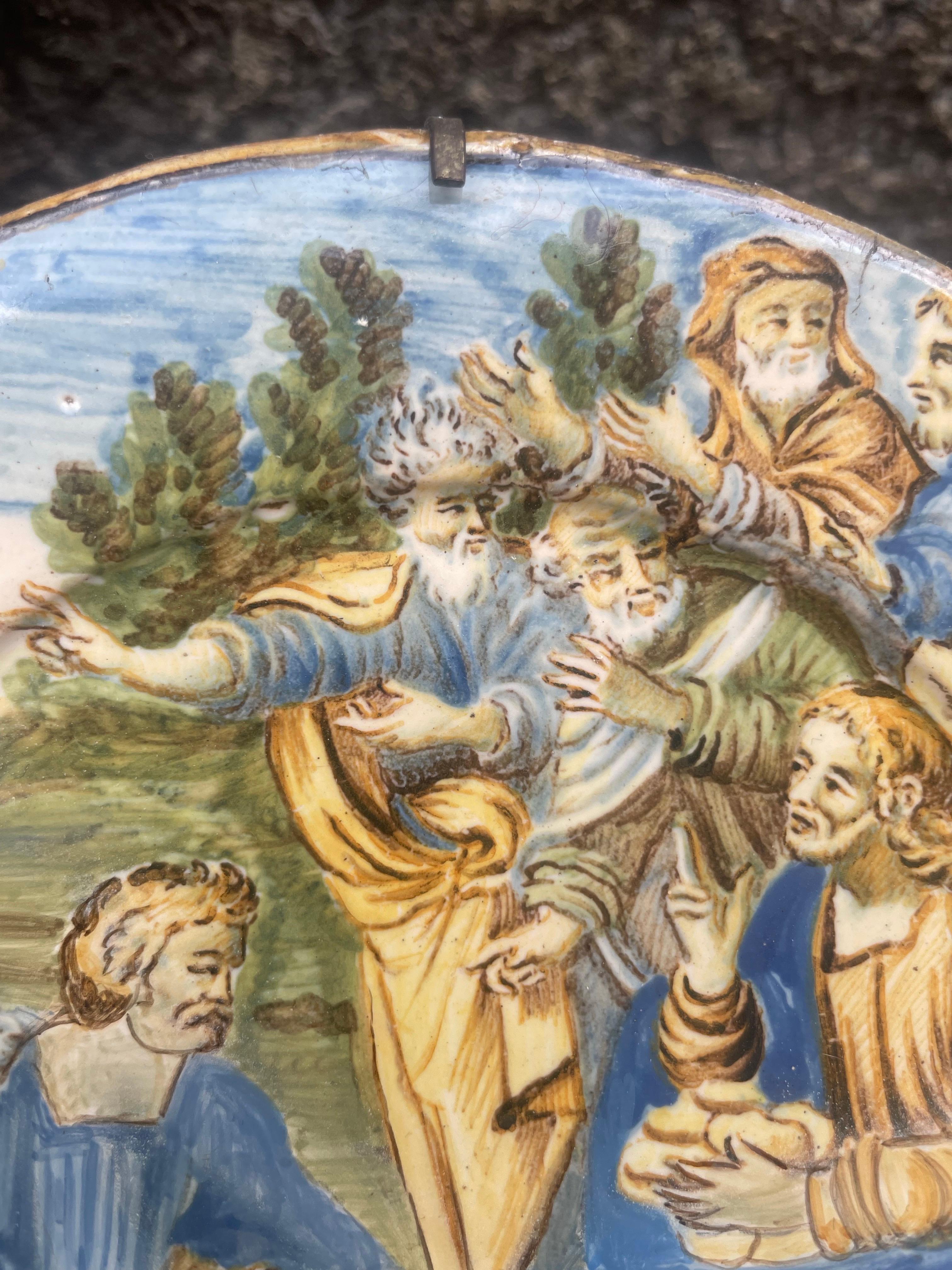 Majolica Plate by Castelli. The Miracle Of The Loaves And Fishes. 18 century For Sale 11