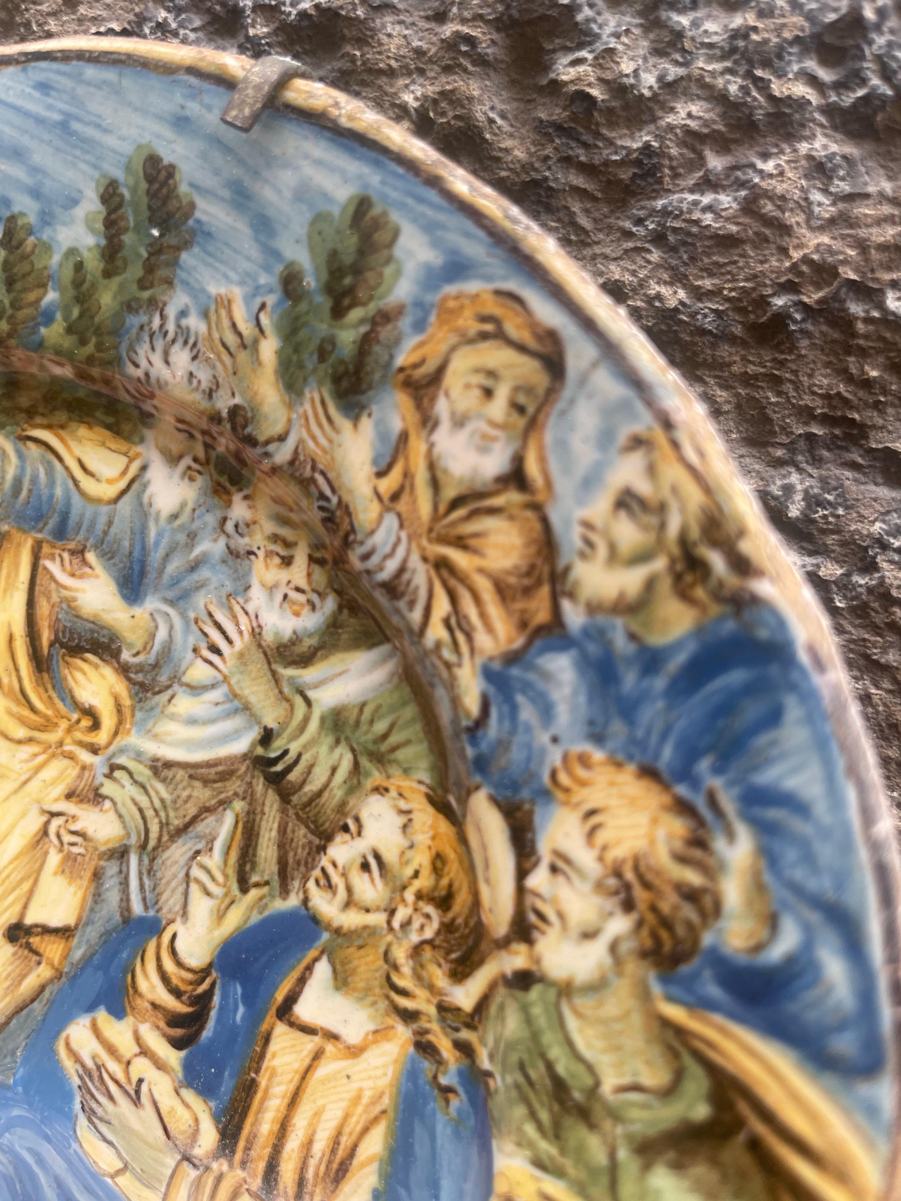 Majolica Plate by Castelli. The Miracle Of The Loaves And Fishes. 18 century For Sale 12