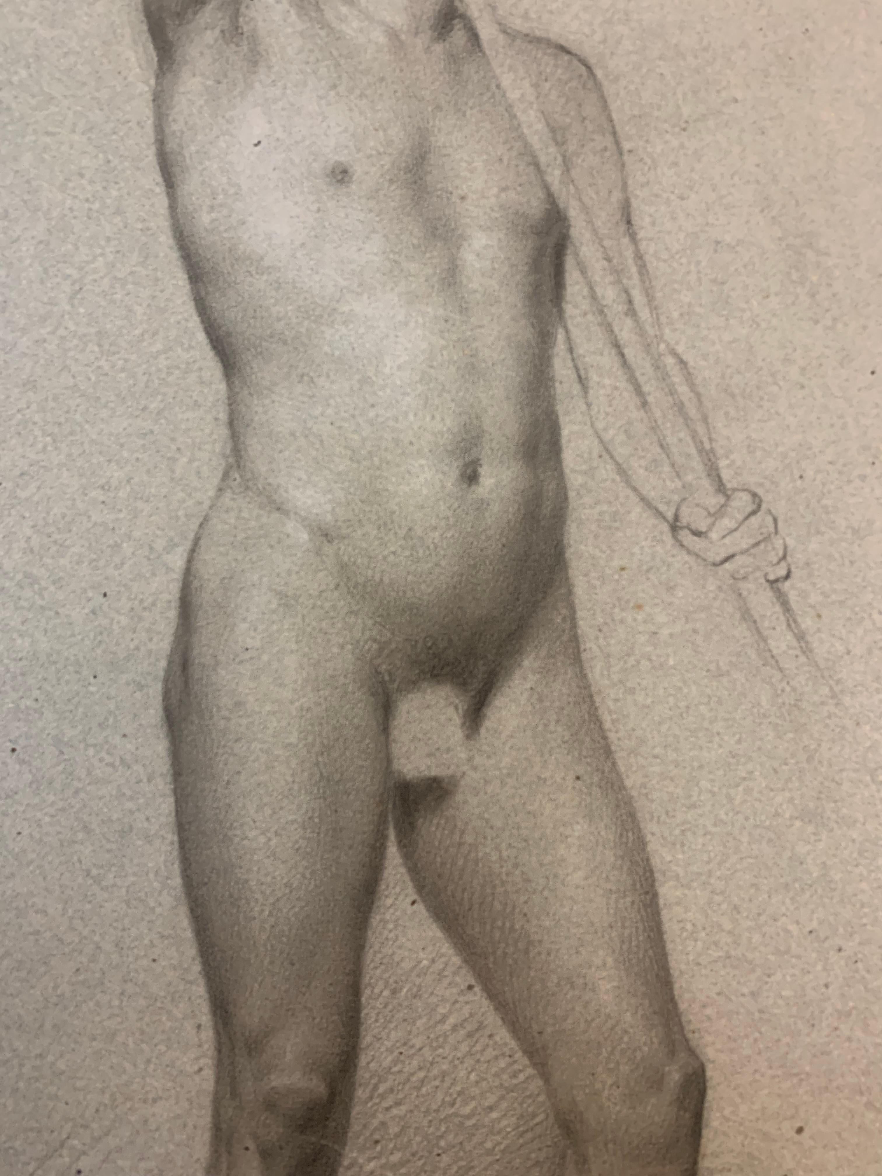 Estudio académico de soldado desnudo con lanza.  Siglo XIX 1