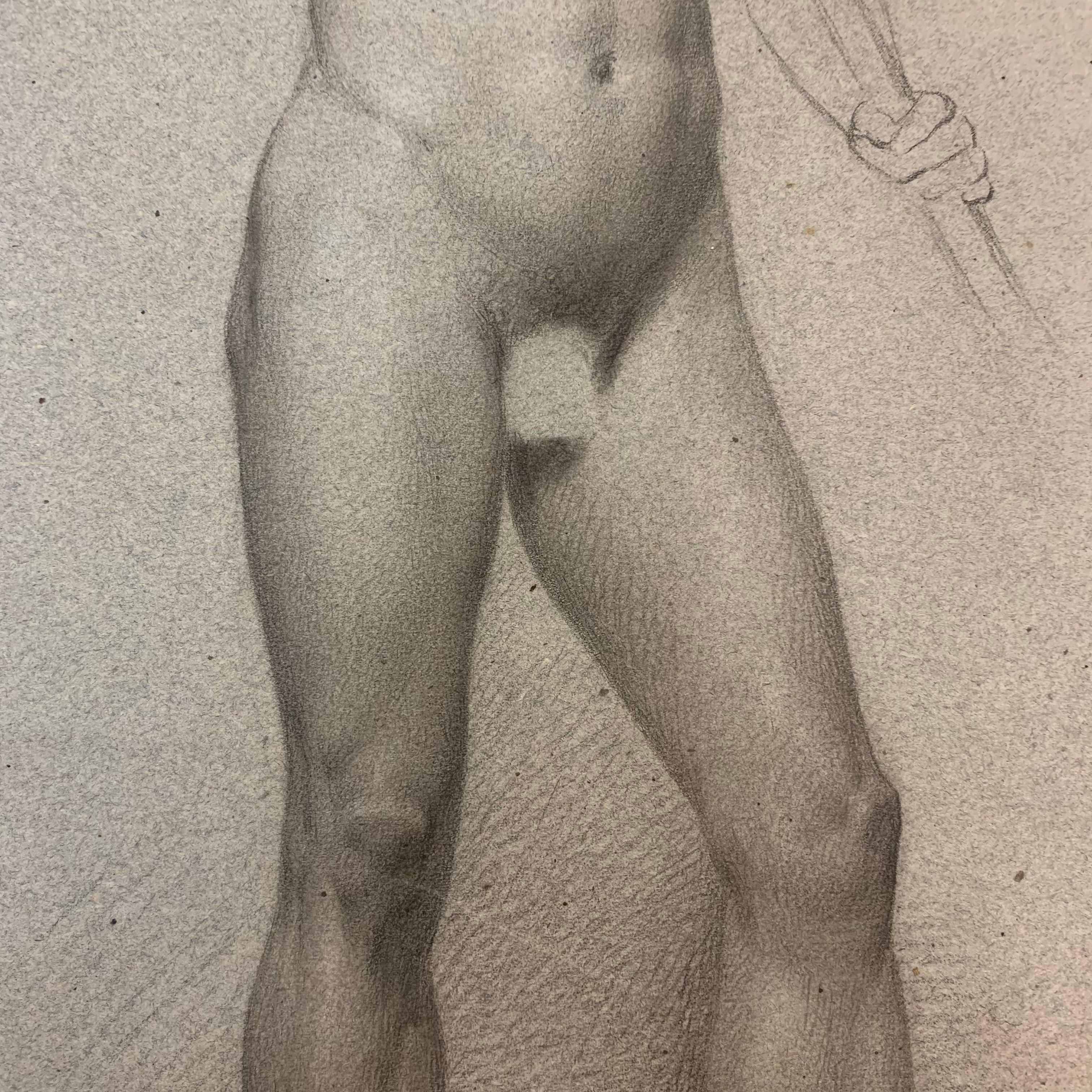 Accademic Study of Male Nude Soldier with Spear.  XIX Century 2