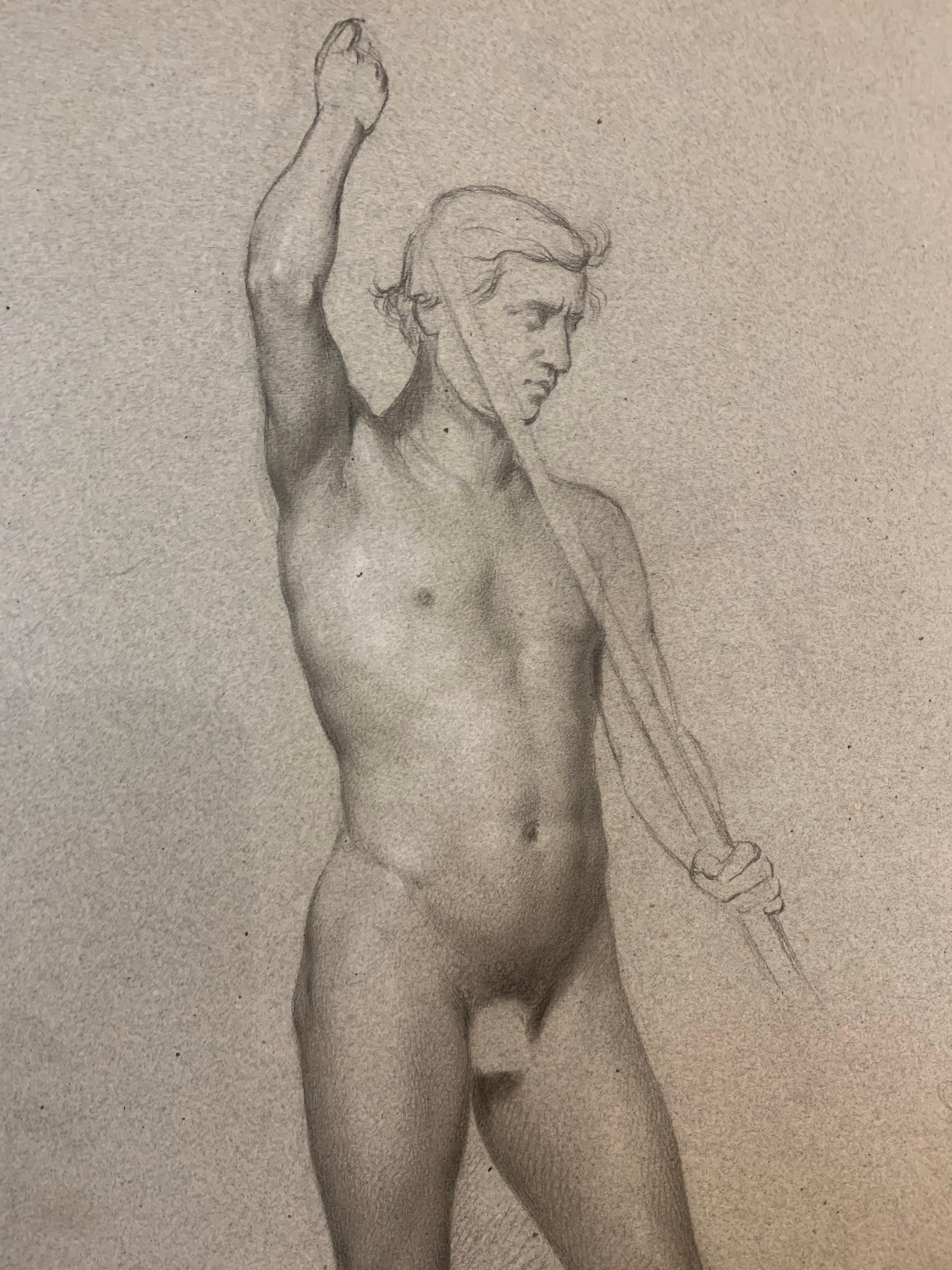 Accademic Study of Male Nude Soldier with Spear.  XIX Century 3