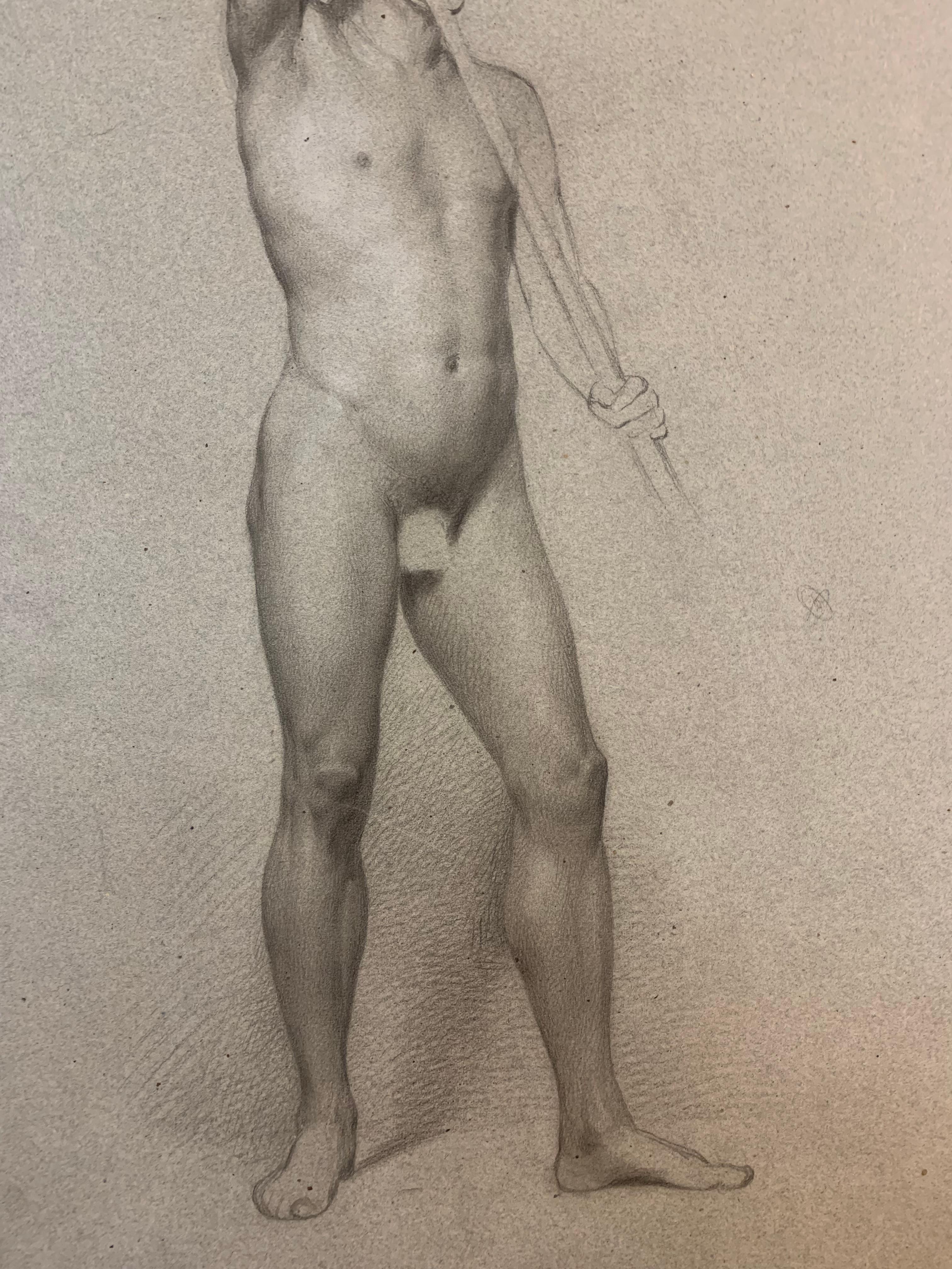 Accademic Study of Male Nude Soldier with Spear.  XIX Century 6