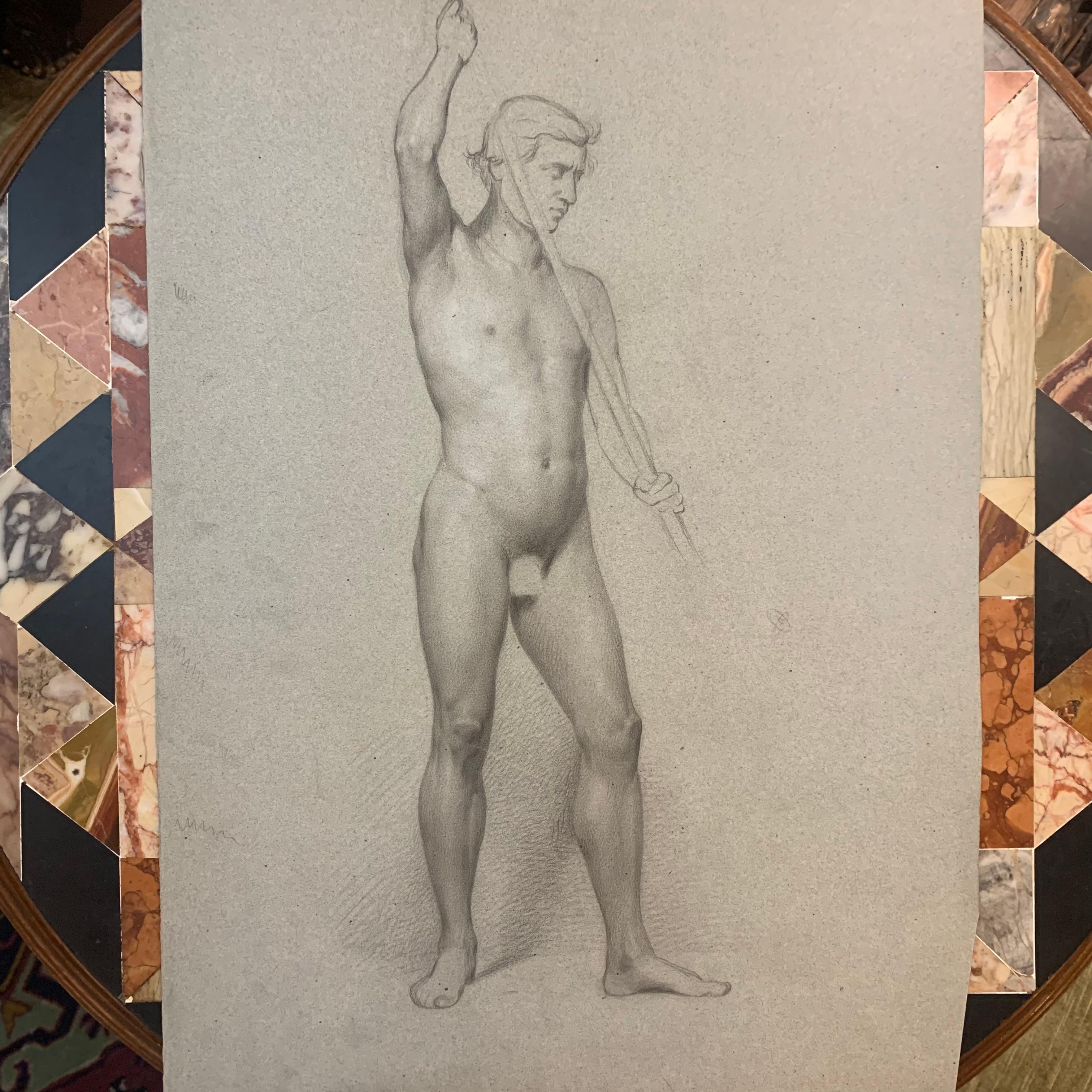 Accademic Study of Male Nude Soldier with Spear.  XIX Century 7