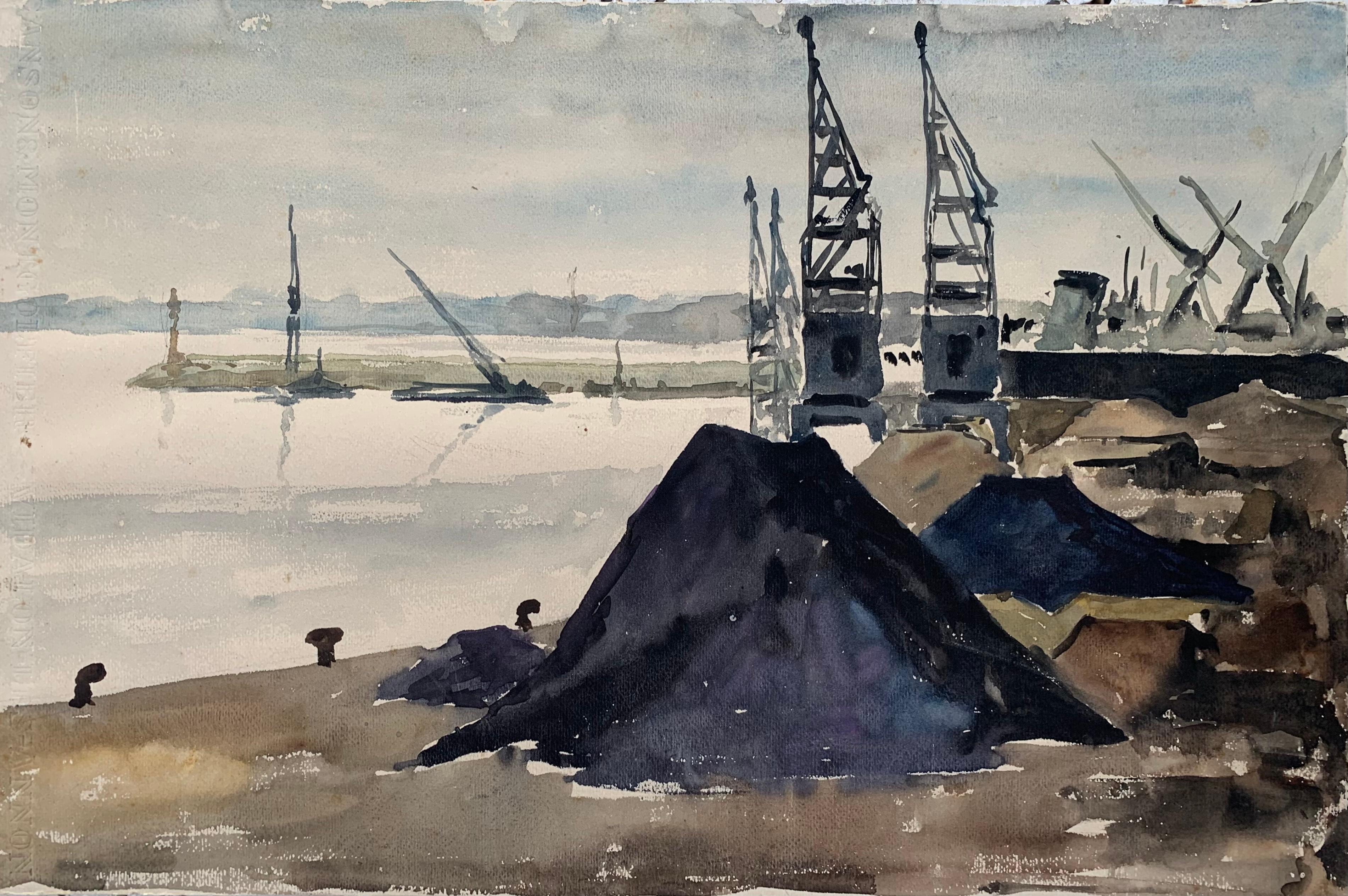 Unknown Landscape Art – Der Hafen von Terragon.  Aquarell. Ca. 1940-1950. 