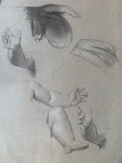 Academic study of hands and child's feet. 19th century. 
