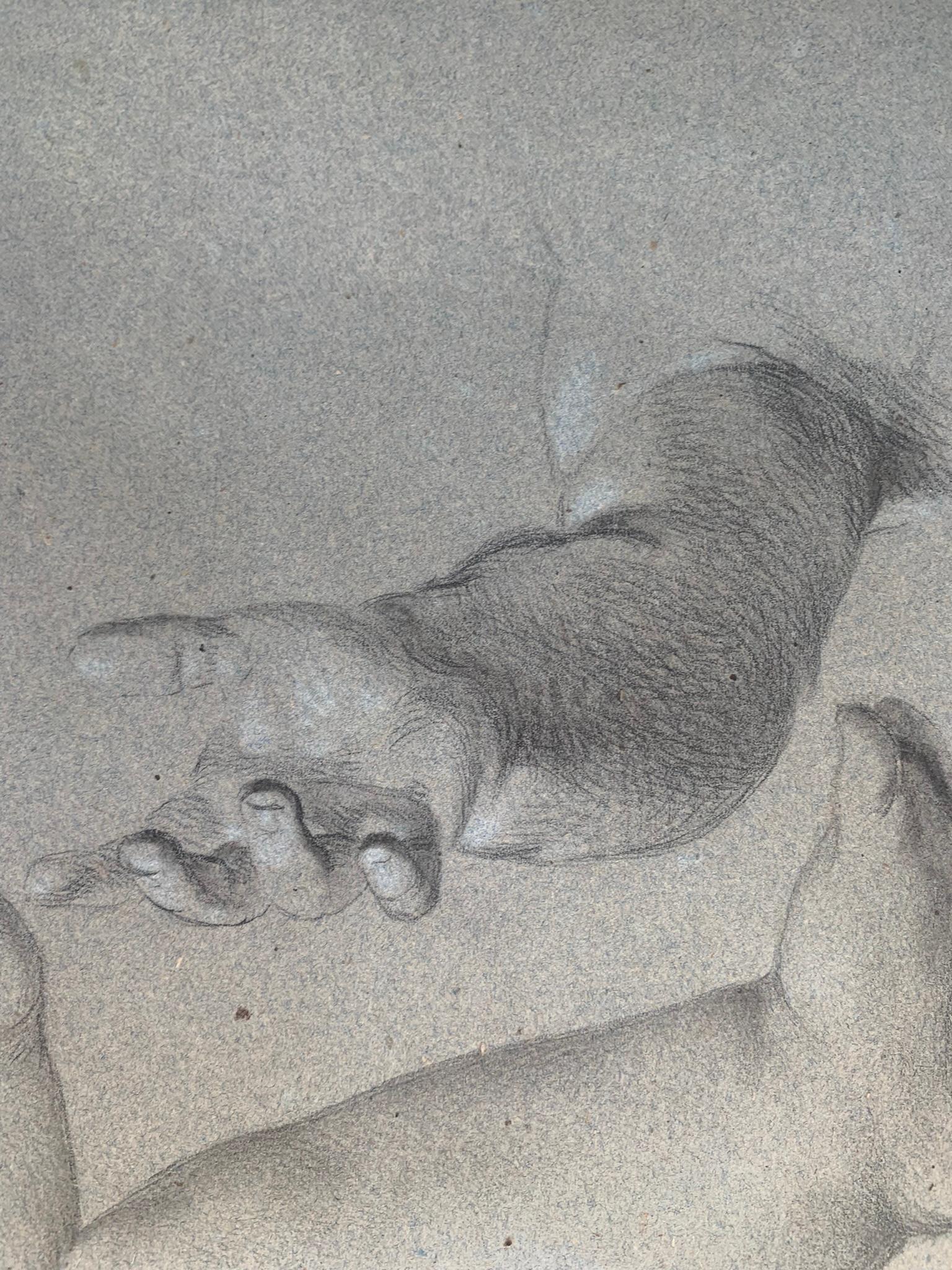 Academic study of hands and child's feet. 19th century.  3