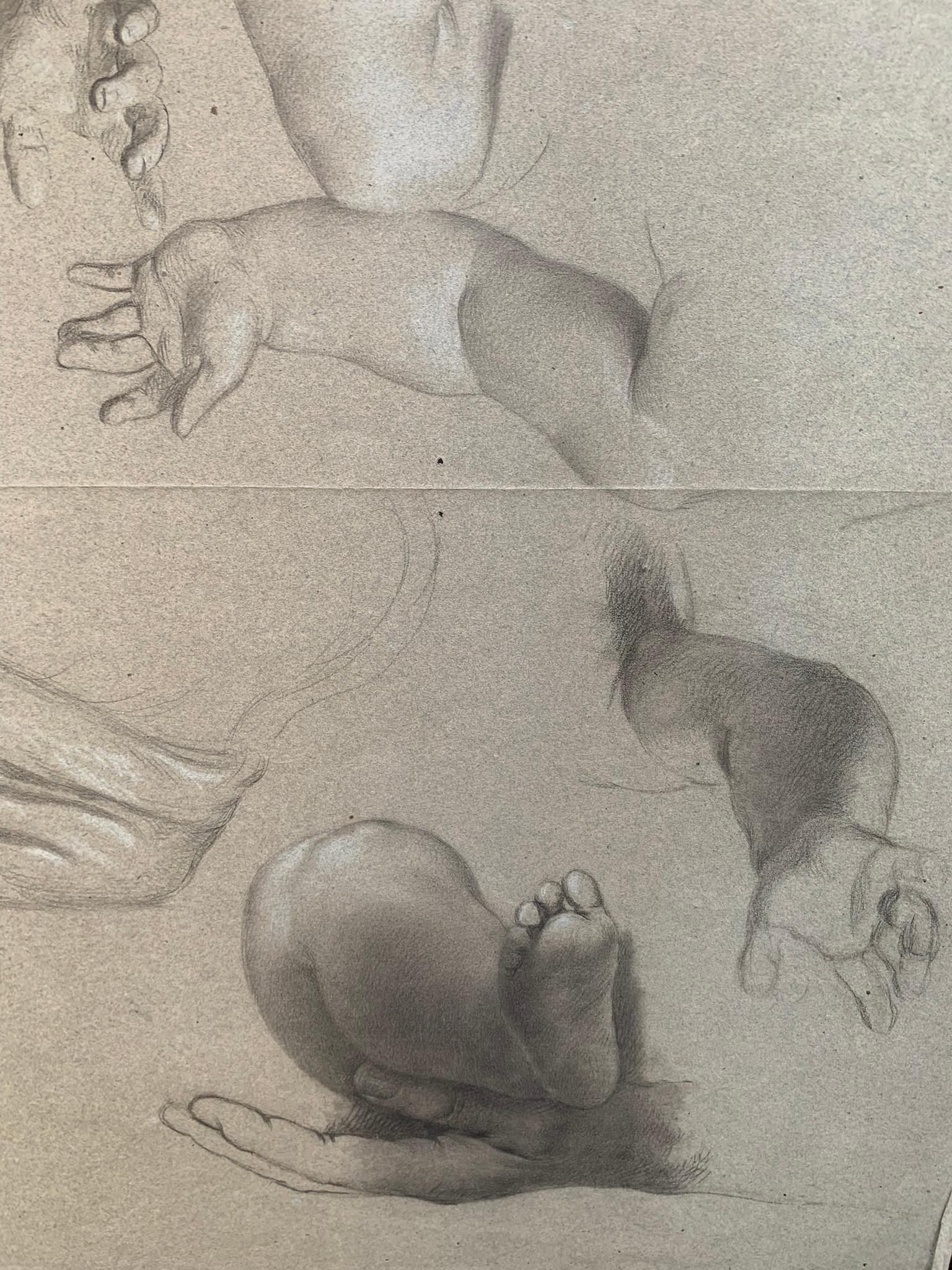 Academic study of hands and child's feet. 19th century. 10