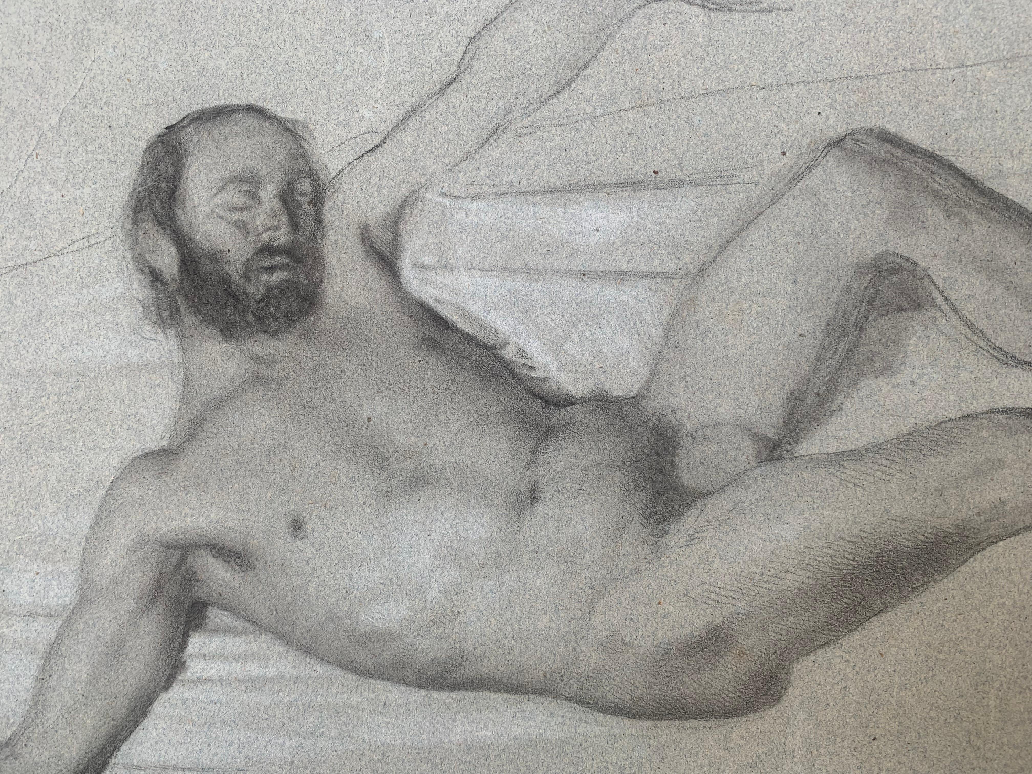 Unknown Nude Painting - Nudo maschile nella posa di un satiro dormiente. XIX secolo