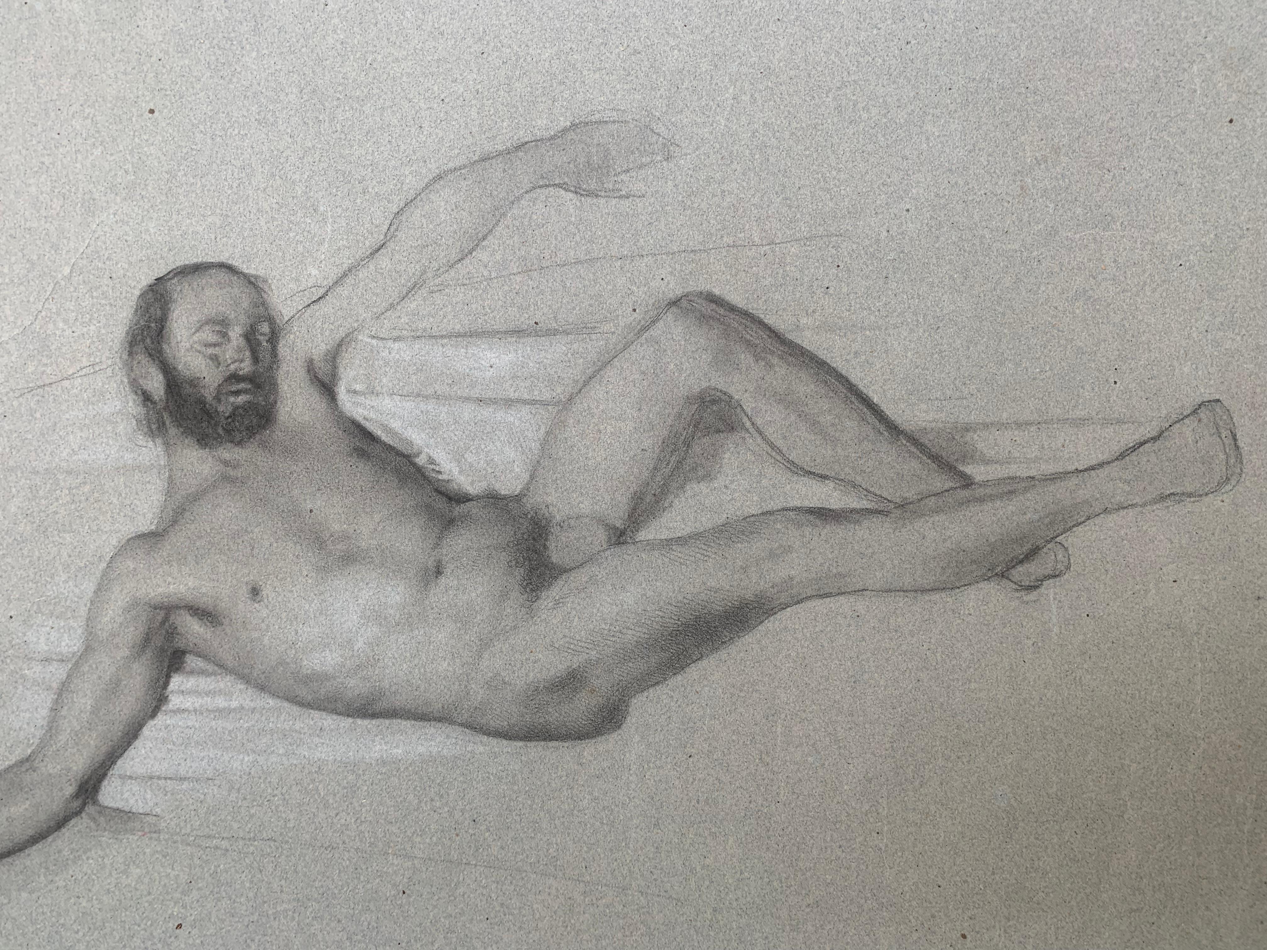 Nudo maschile nella posa di un satiro dormiente. XIX secolo - Painting by Unknown