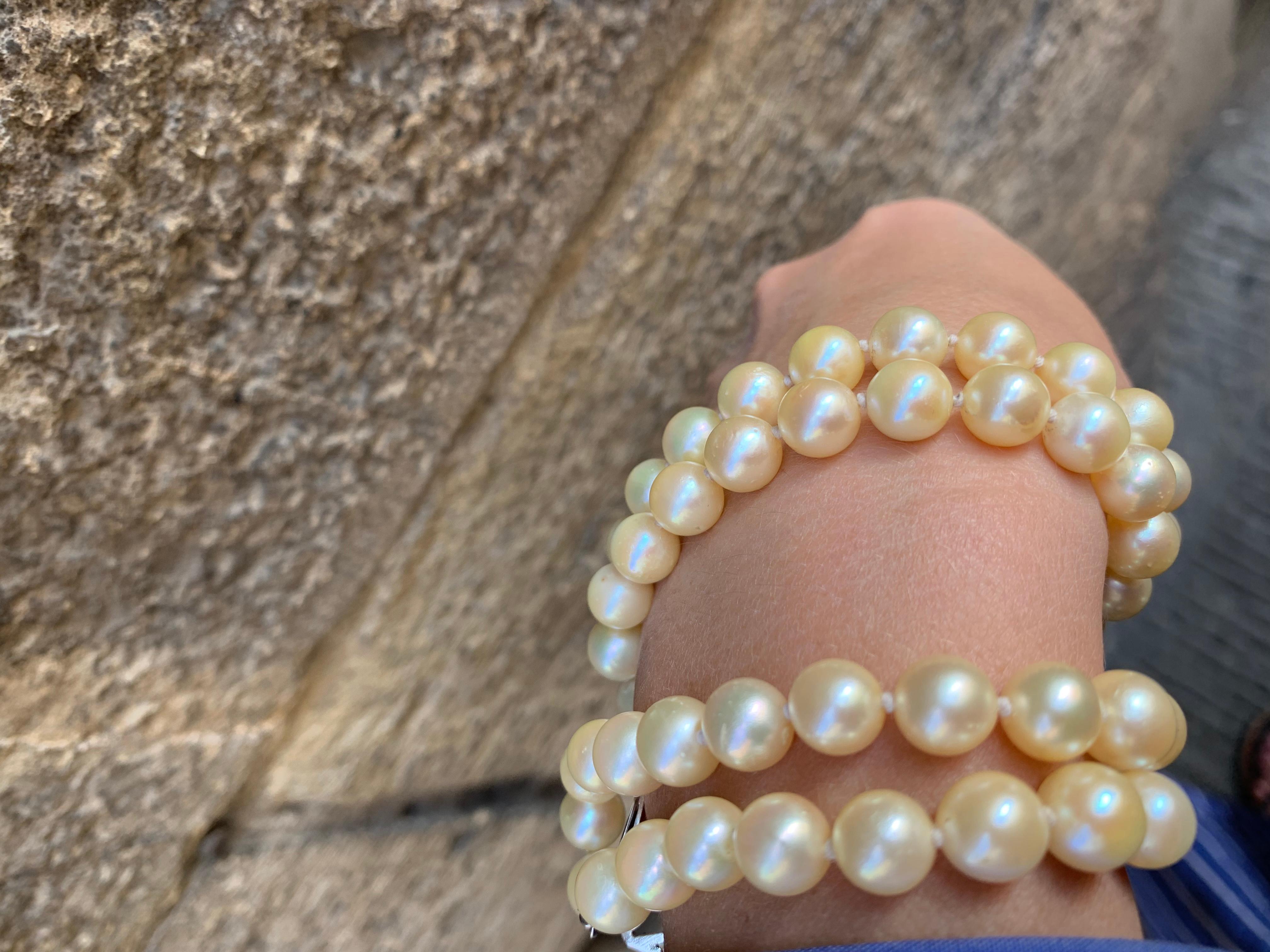 Collana di Perle di mare coltivate.   Anni 1960. Chiusura in oro bianco For Sale 1