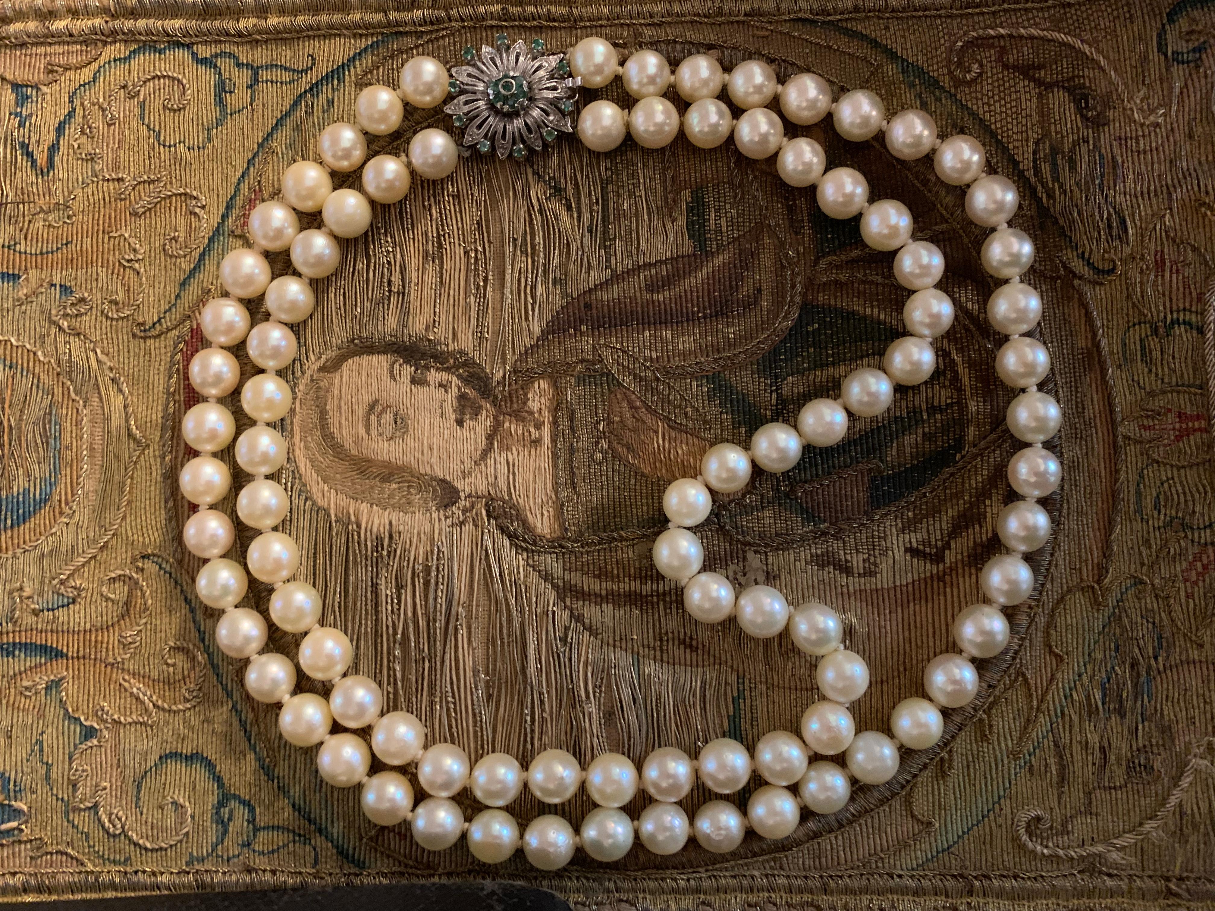 Collana di Perle di Mare cultivate.   Anni 1960. Chiusura in Oro Bianco (Nachkriegszeit), Art, von Unknown