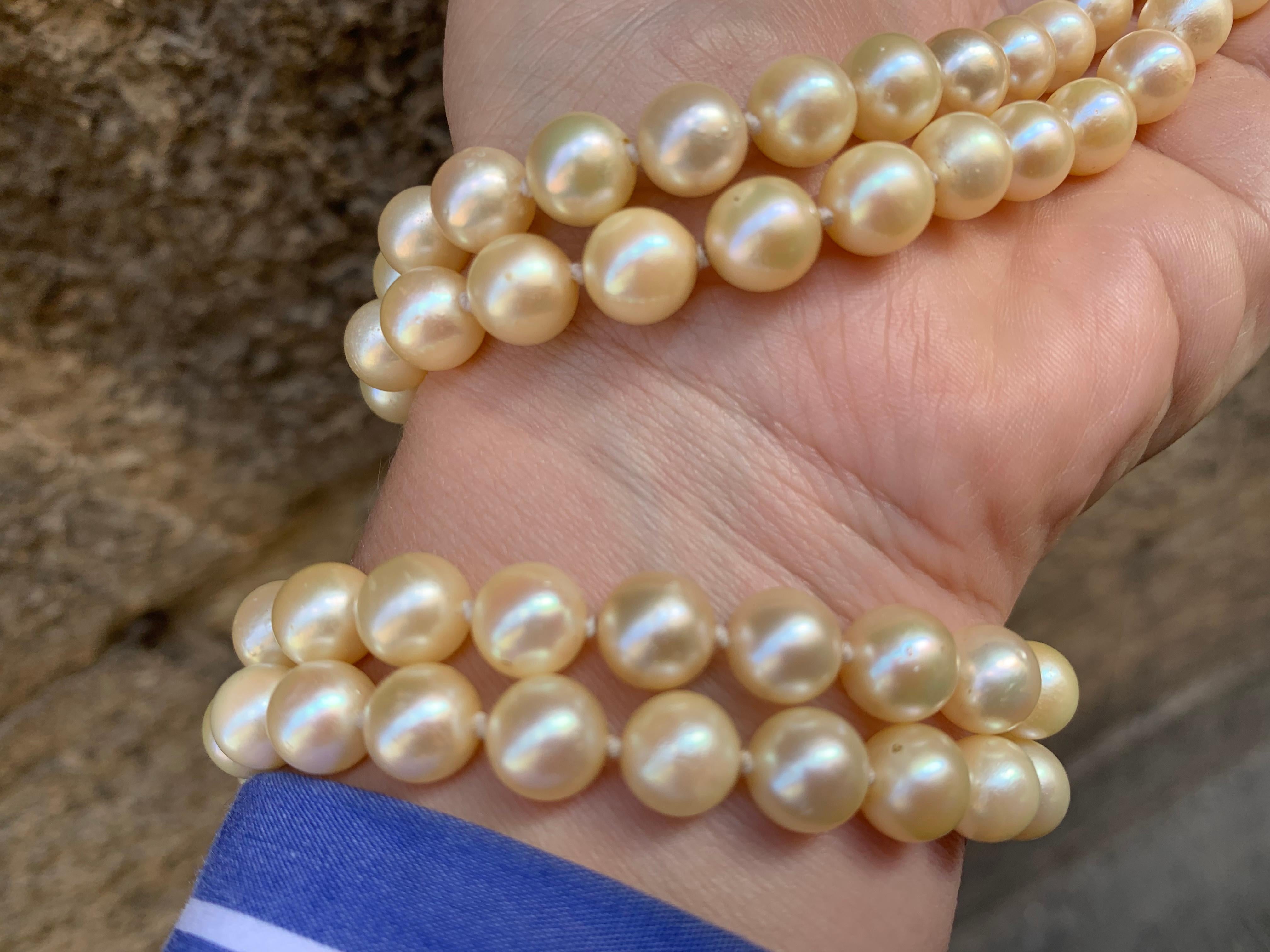 Collana di Perle di mare coltivate.   Anni 1960. Chiusura in oro bianco For Sale 3