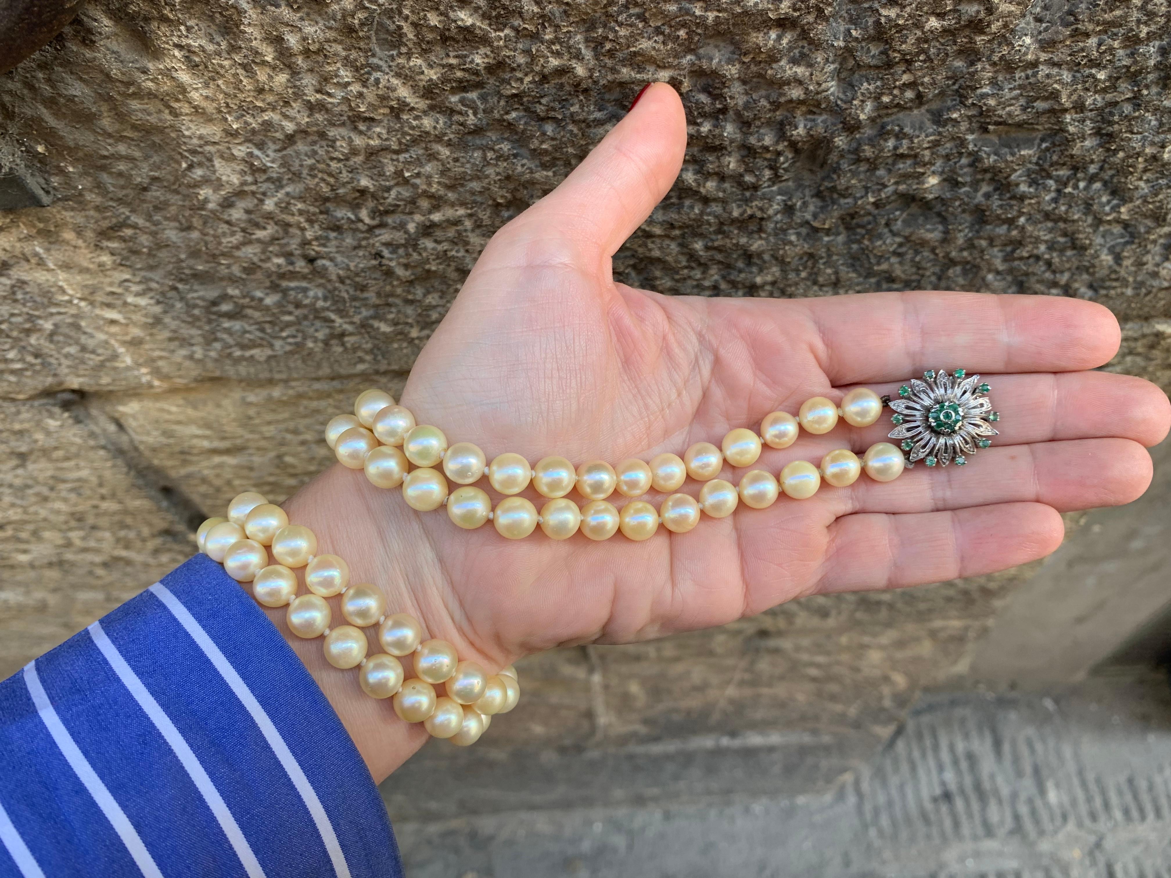 Collana di Perle di Mare cultivate.   Anni 1960. Chiusura in Oro Bianco im Angebot 7
