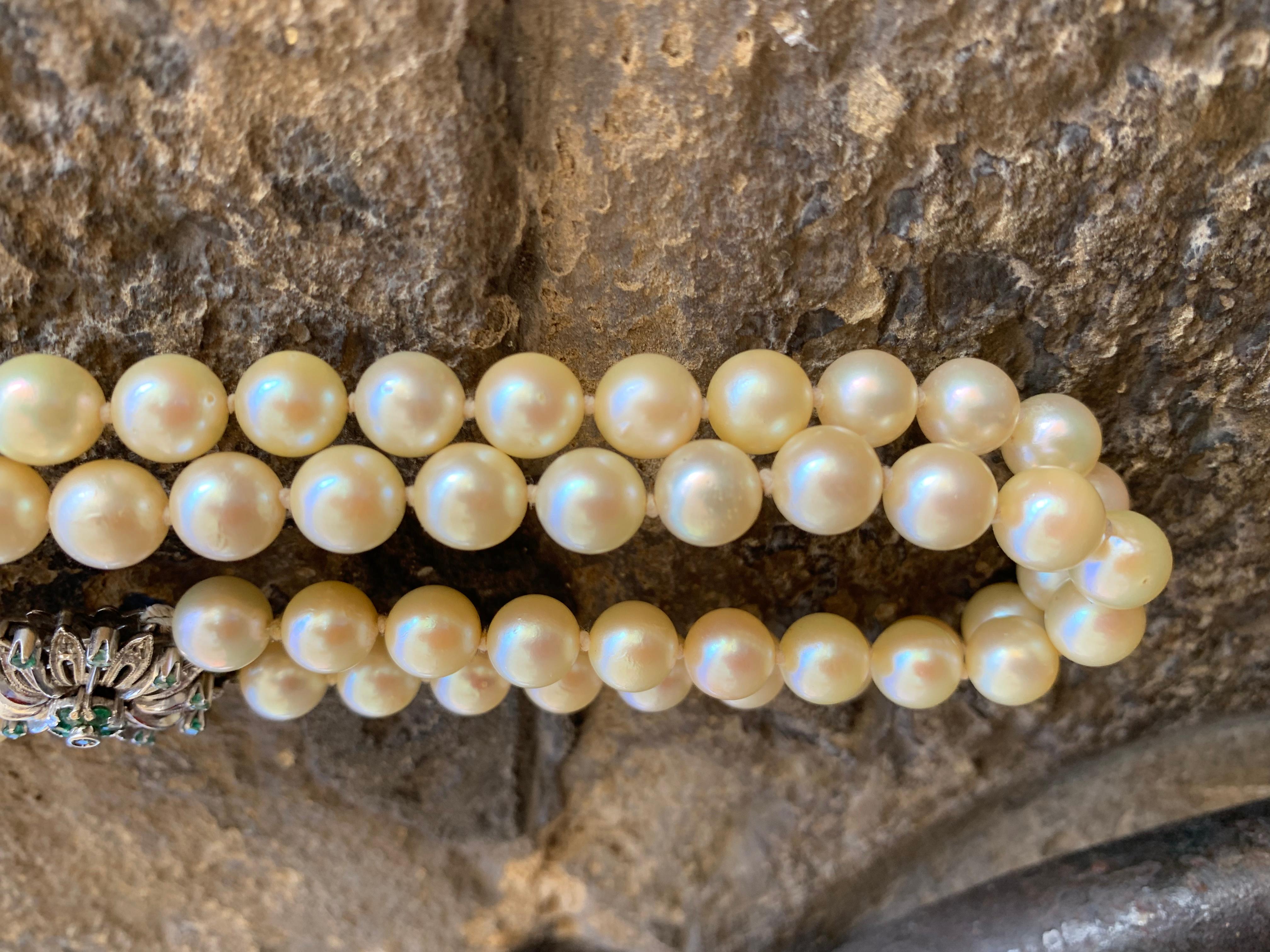 Collana di Perle di Mare cultivate.   Anni 1960. Chiusura in Oro Bianco im Angebot 12