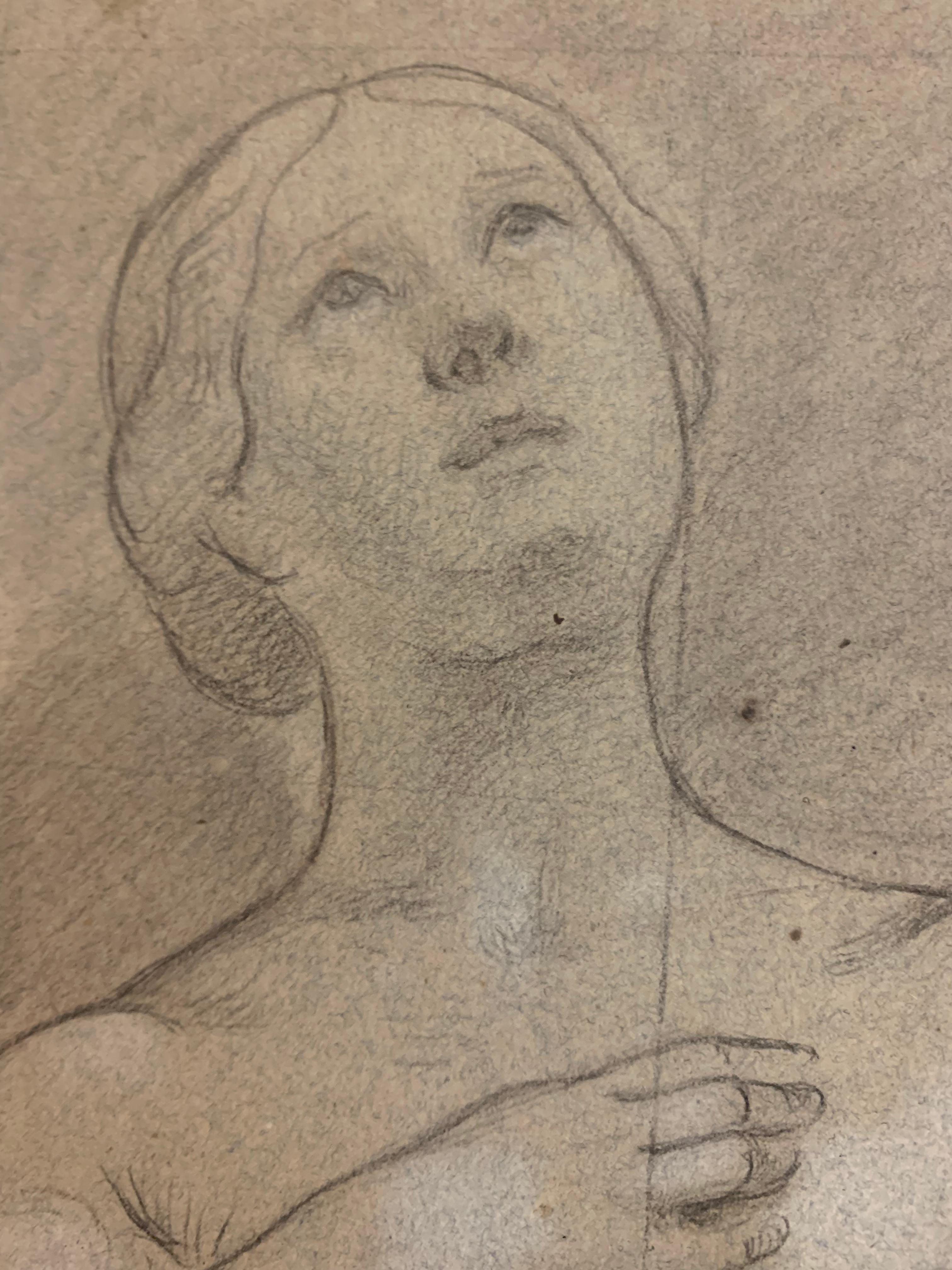 Akademische Zeichnung. Eine große Skizzenstudie einer weiblichen Figur. 19. Jahrhundert. – Art von Unknown