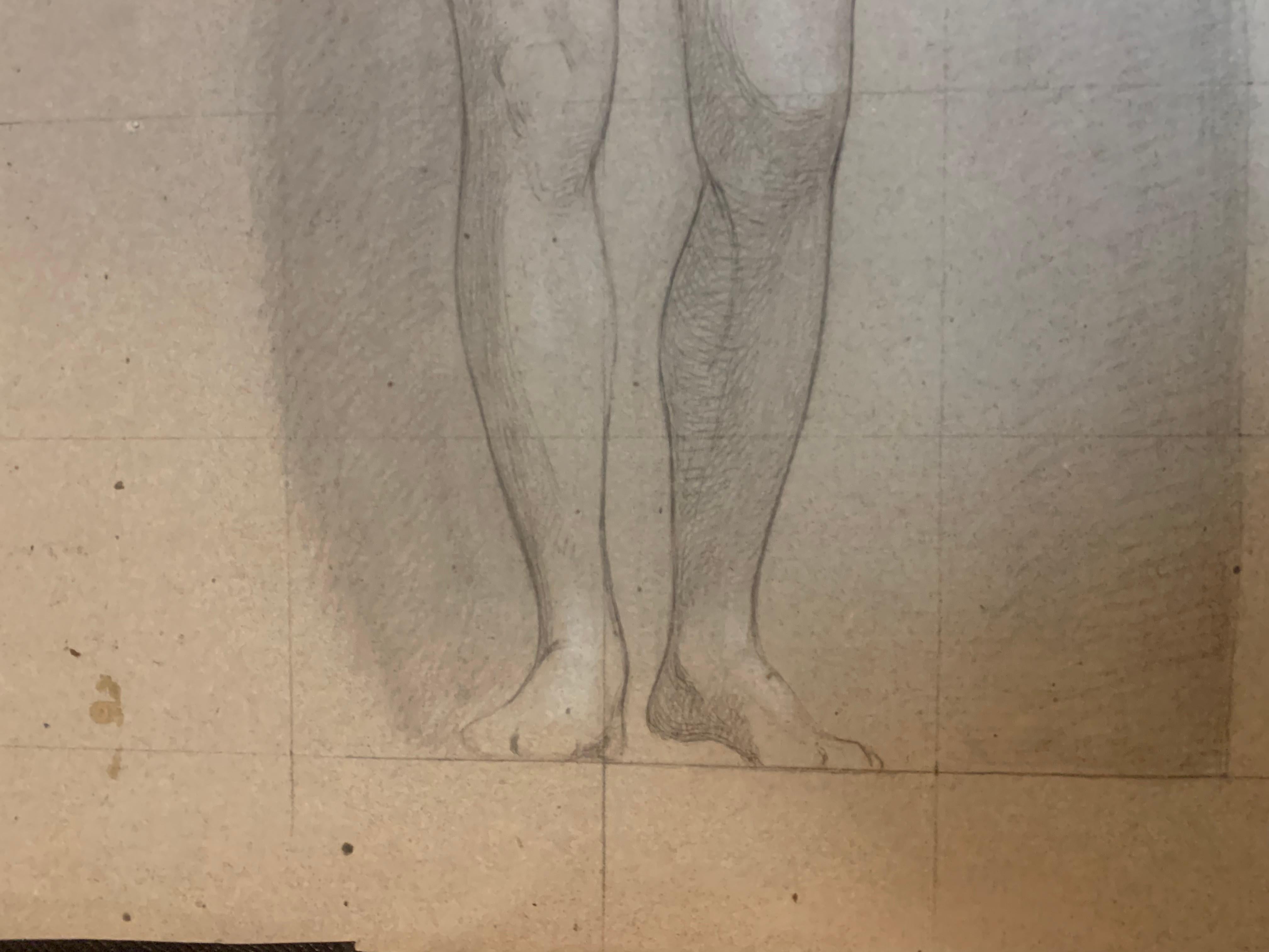 Akademische Zeichnung. Eine große Skizzenstudie einer weiblichen Figur. 19. Jahrhundert. 2