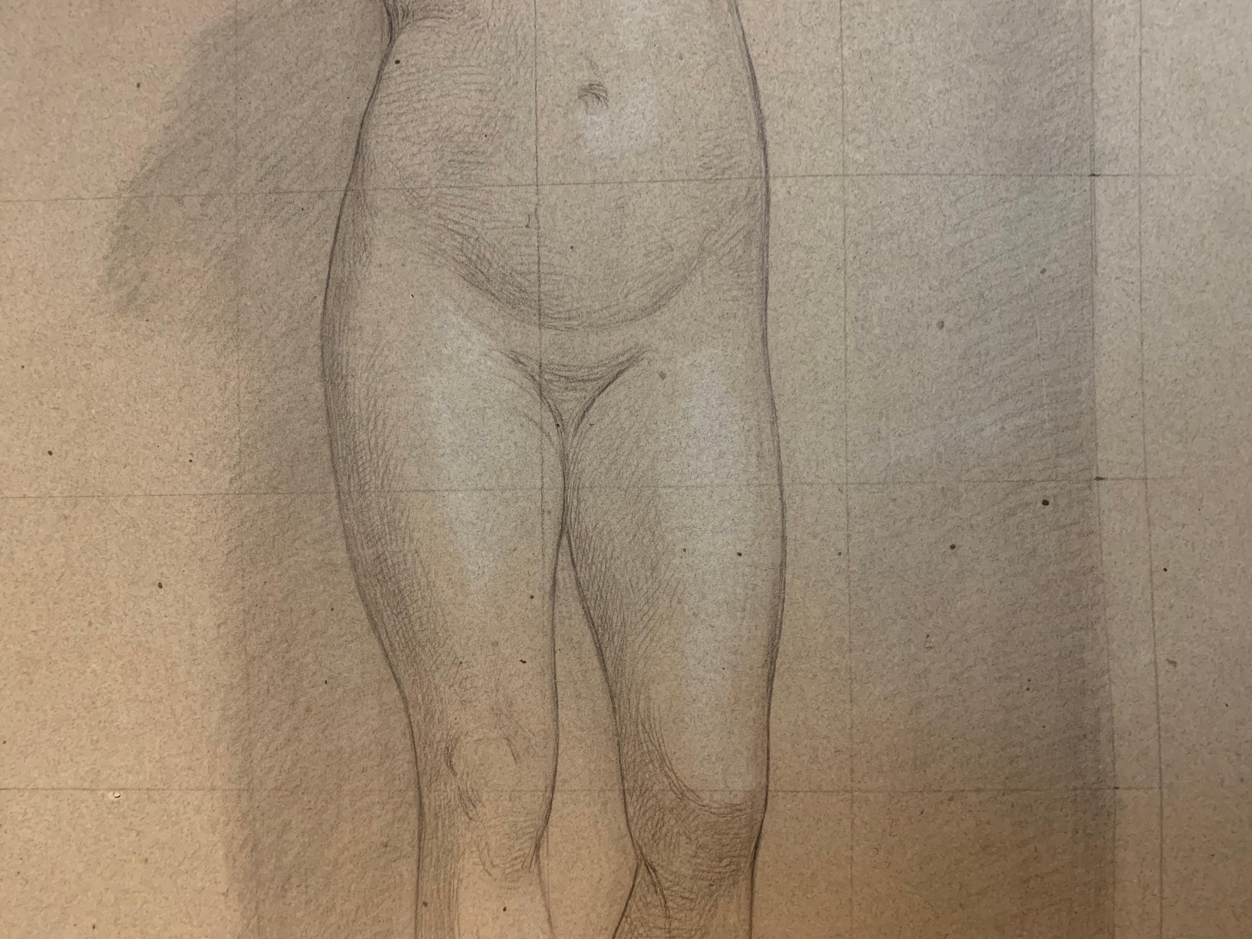 Akademische Zeichnung. Eine große Skizzenstudie einer weiblichen Figur. 19. Jahrhundert. 4