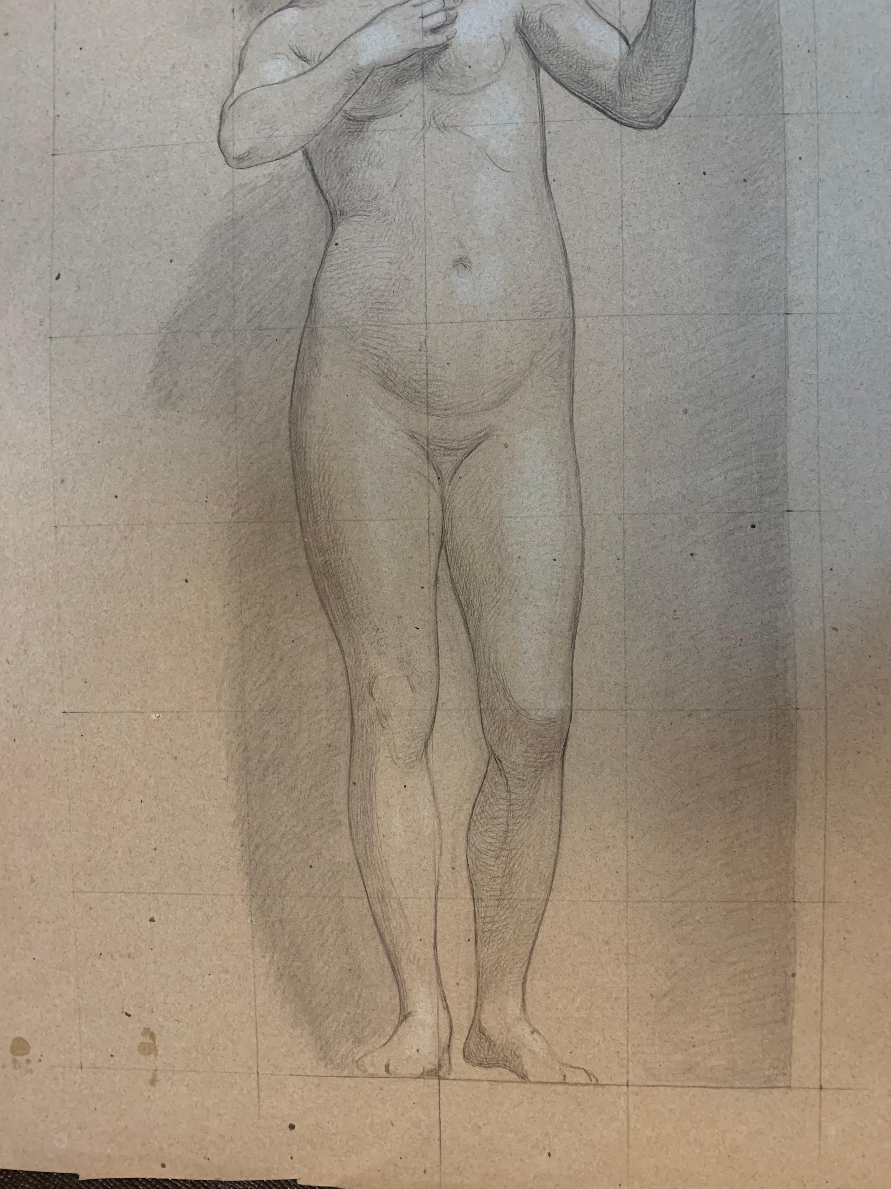Disegno accademico. Un grande bozzetto - studio di figura femminile. XIX secolo. 4