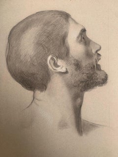 Academic Drawing. Study for a Male Head. 19th century. Italian School.