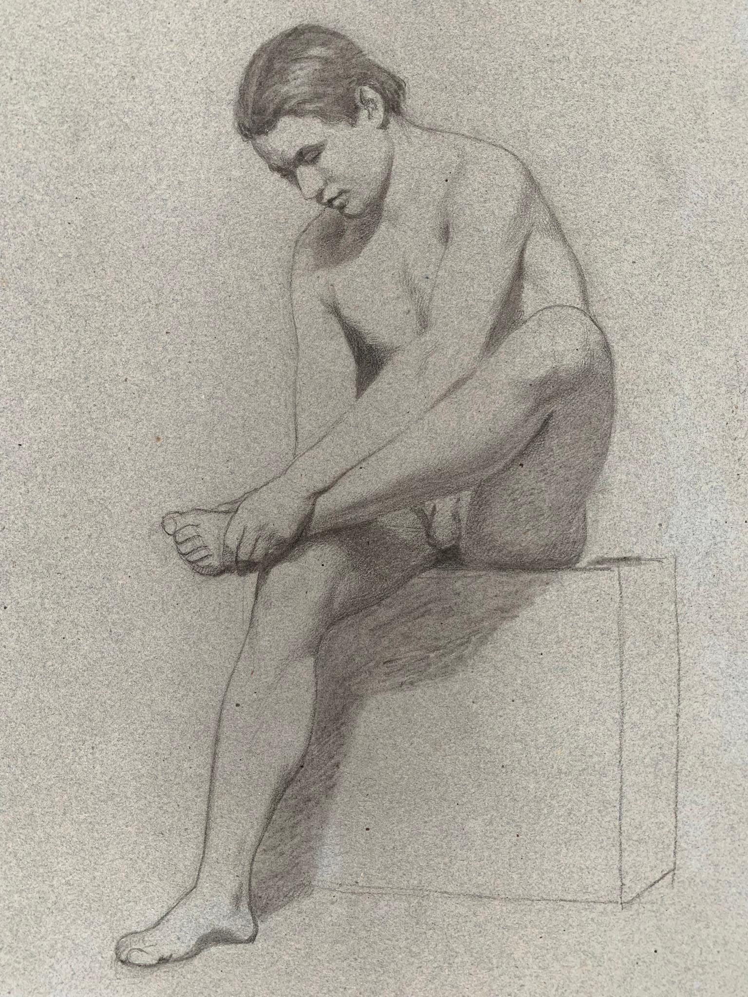 Portrait Unknown - Étude académique de la nudité masculine. Deux côtés. Esquisses sur la rêverie. 19e siècle