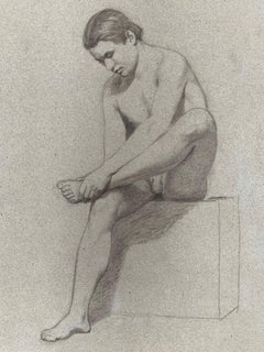 Academic study of male Nude. Two -sided. Sketches on reverce. 19th century