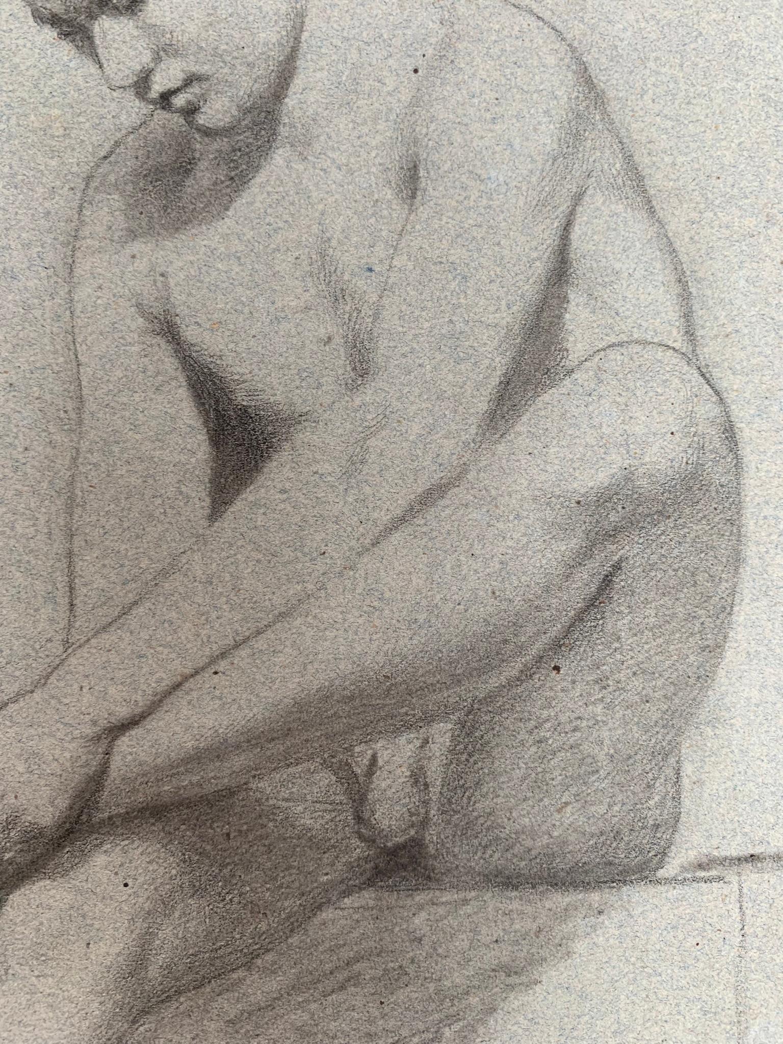 Academic study of male Nude. Two -sided. Sketches on reverce. 19th century For Sale 10