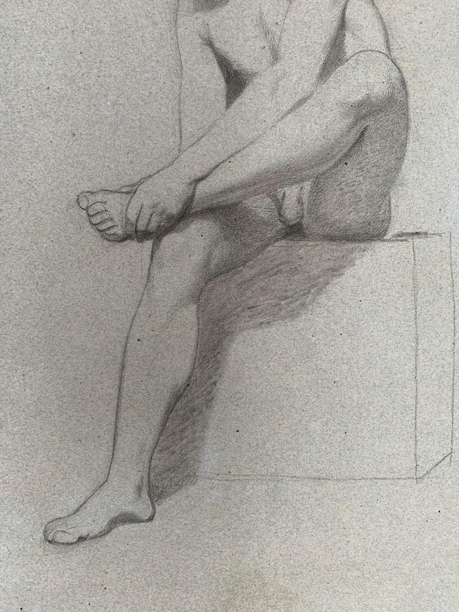 Academic study of male Nude. Two -sided. Sketches on reverce. 19th century For Sale 9