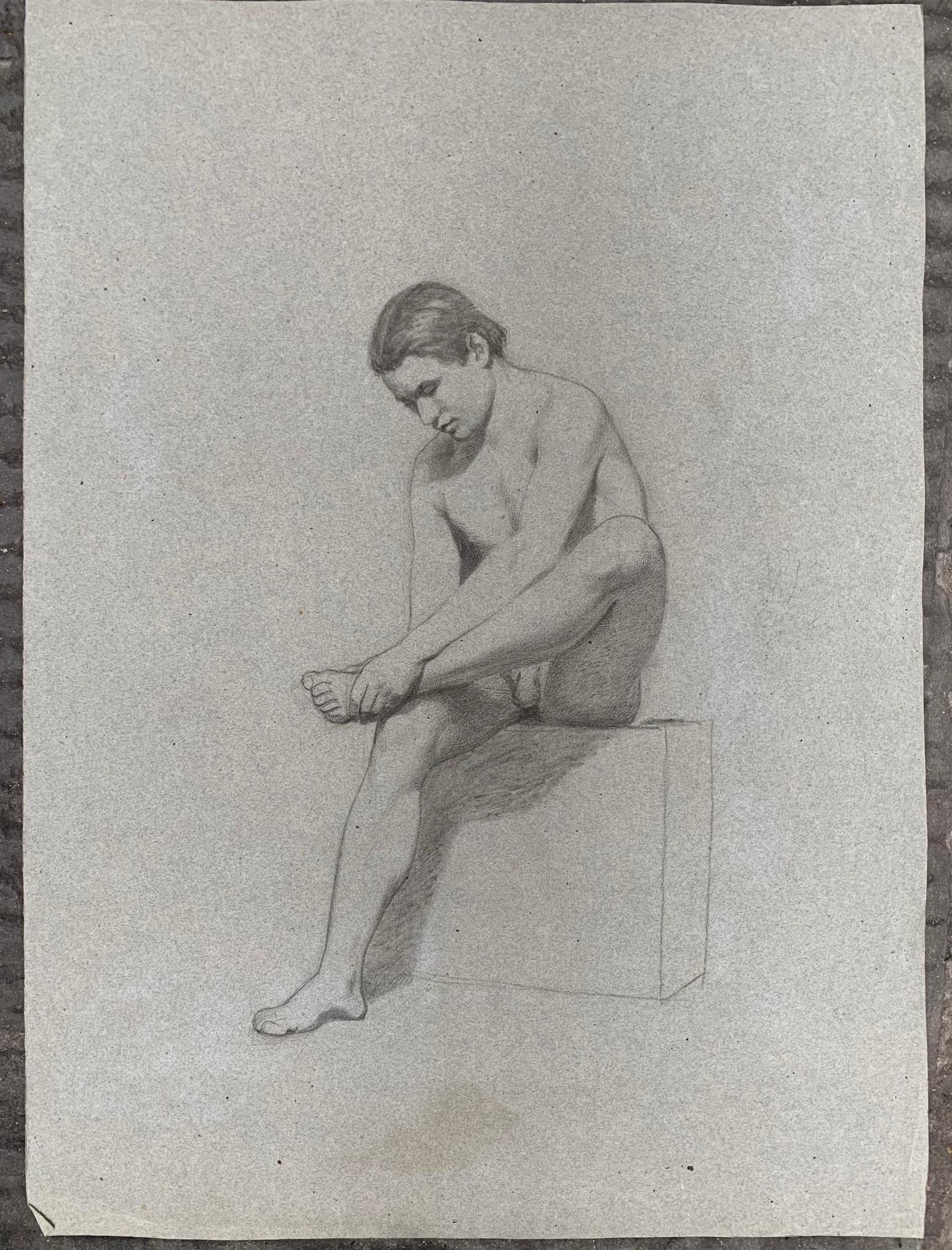 Akademische Studie über männliche Nacktheit. Zweiseitig. Skizzen zu reverce. 19. Jahrhundert im Angebot 15