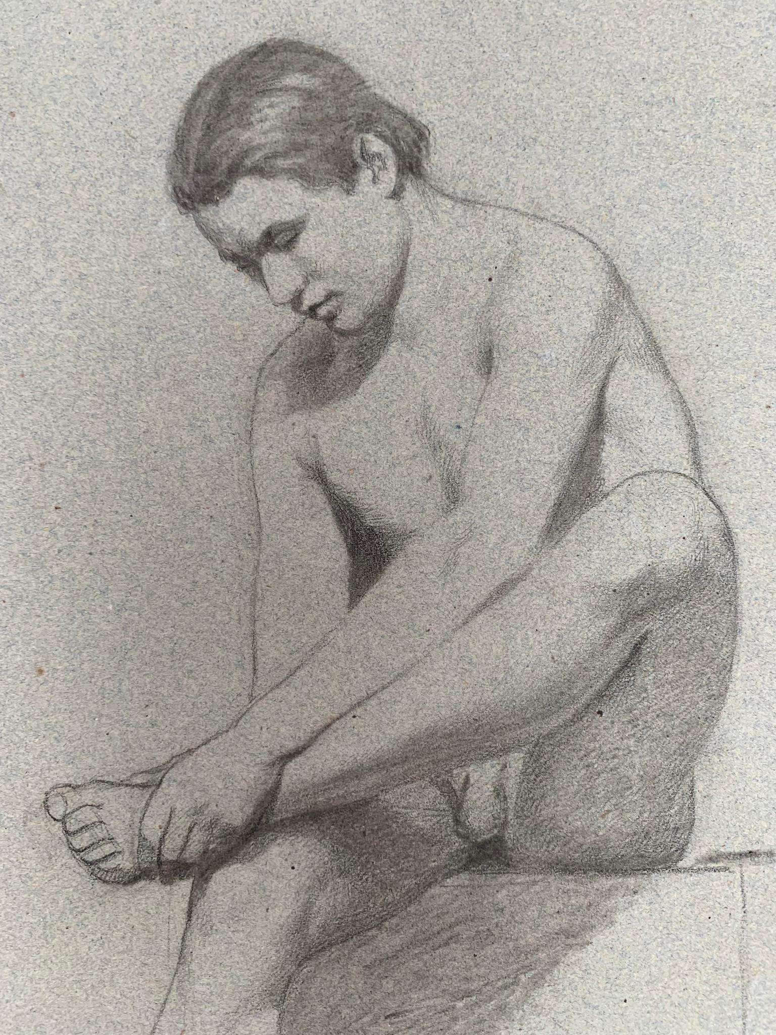 Academic study of male Nude. Two -sided. Sketches on reverce. 19th century For Sale 13
