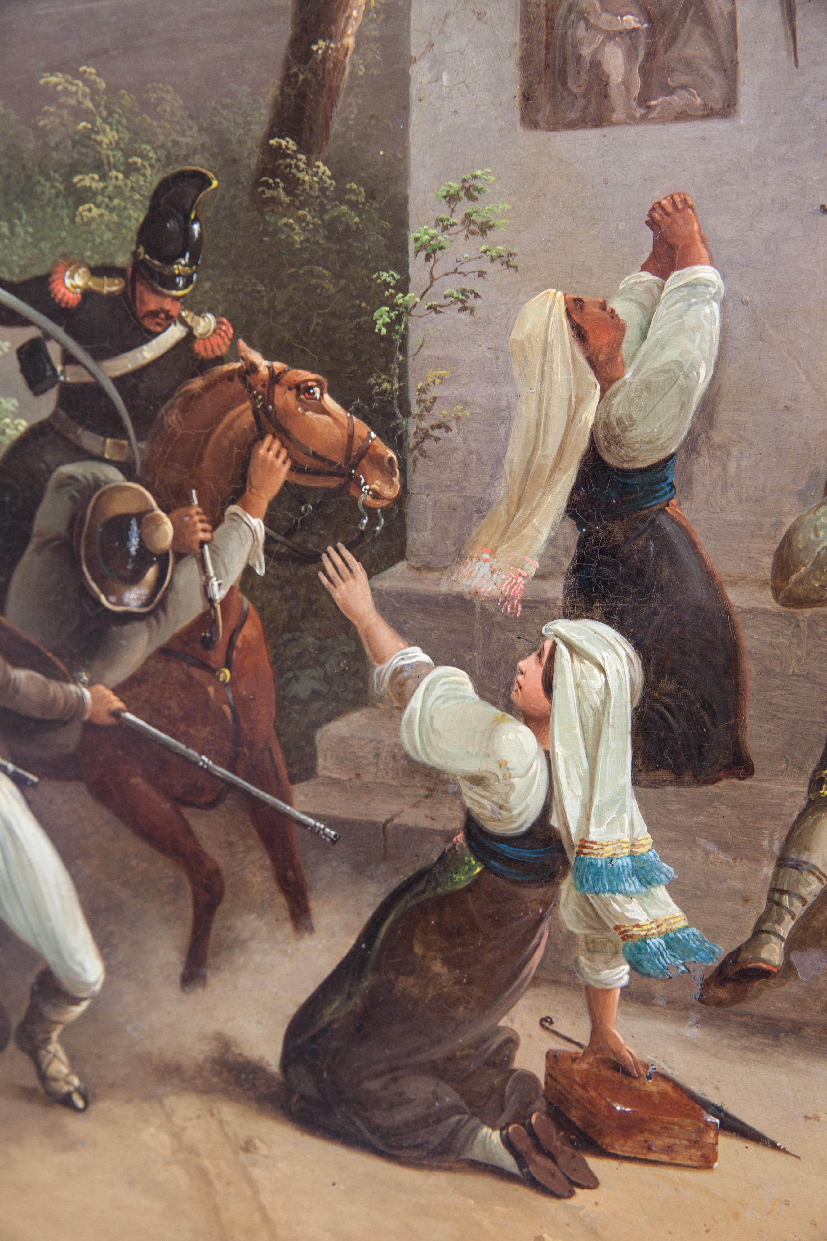 Italienische Briganten auf dem römischen Land im Kampf mit päpstlichen Dragonern.  – Painting von Unknown