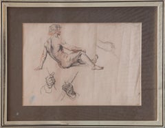 Étude anatomique de l'homme athlétique assis et de ses mains. 19e siècle