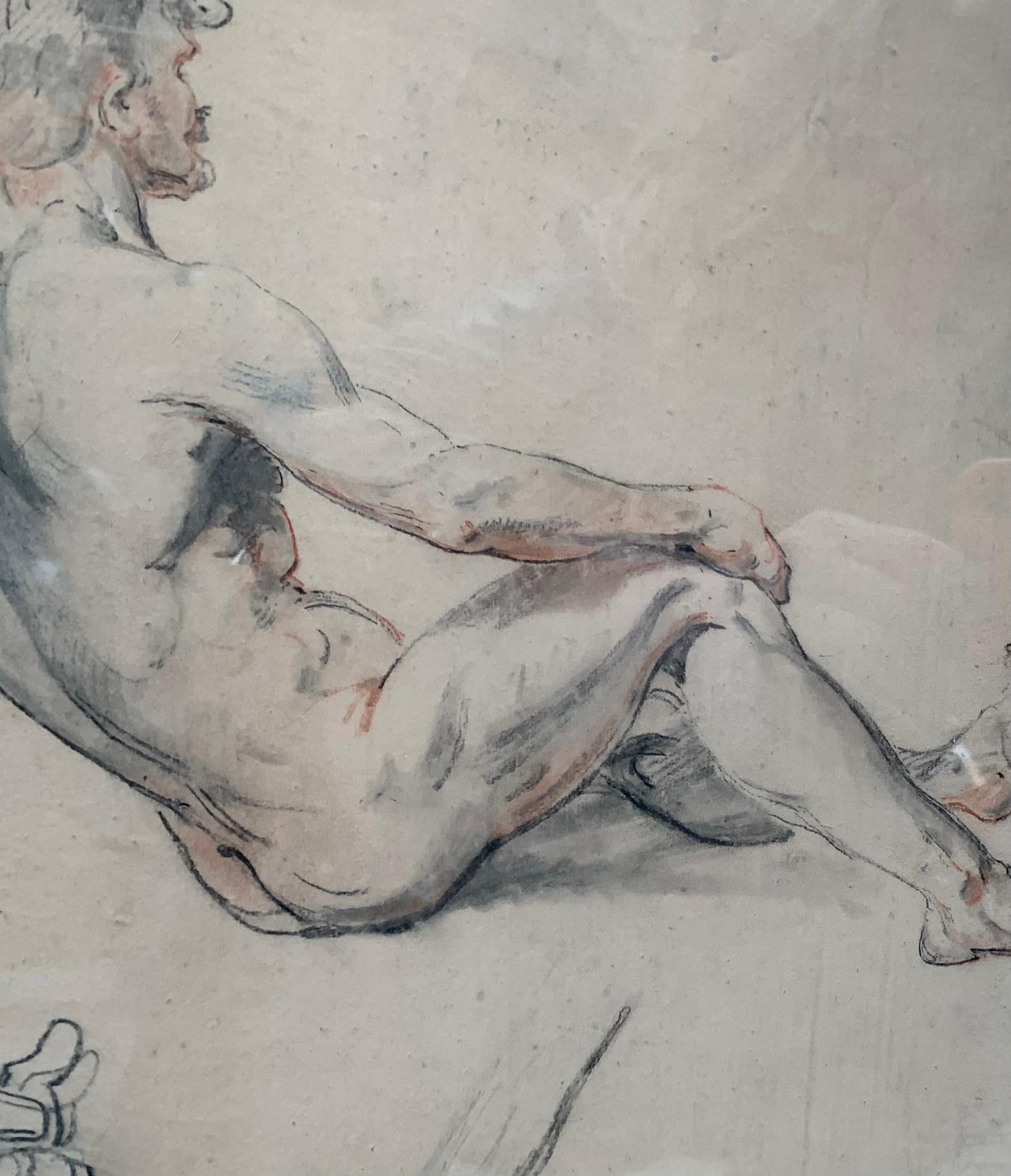 Anatomical study of the seated athletic man and his hands. 19th century 6