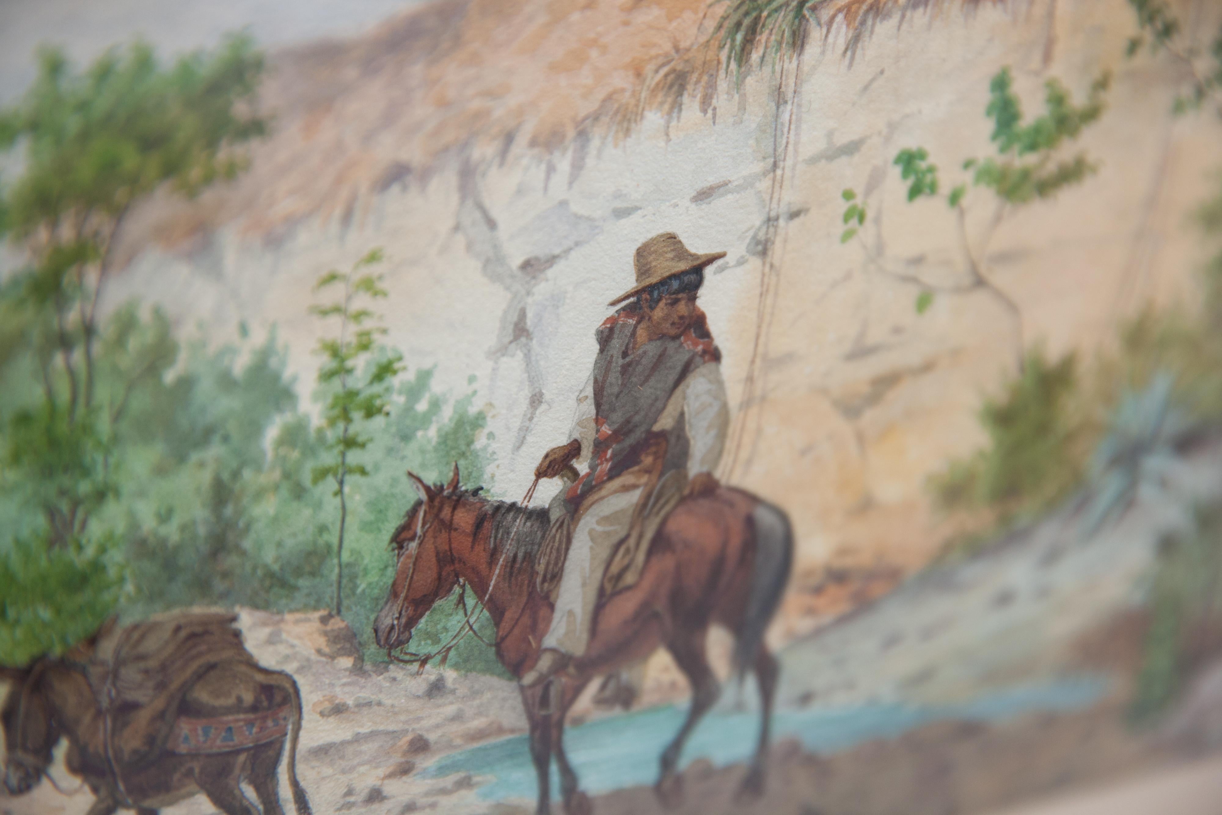 Garçon mexicain traversant à cheval un col de montagne près de Veracruz, milieu du XIXe siècle - Brown Figurative Art par Johann-Salomon Hegi 