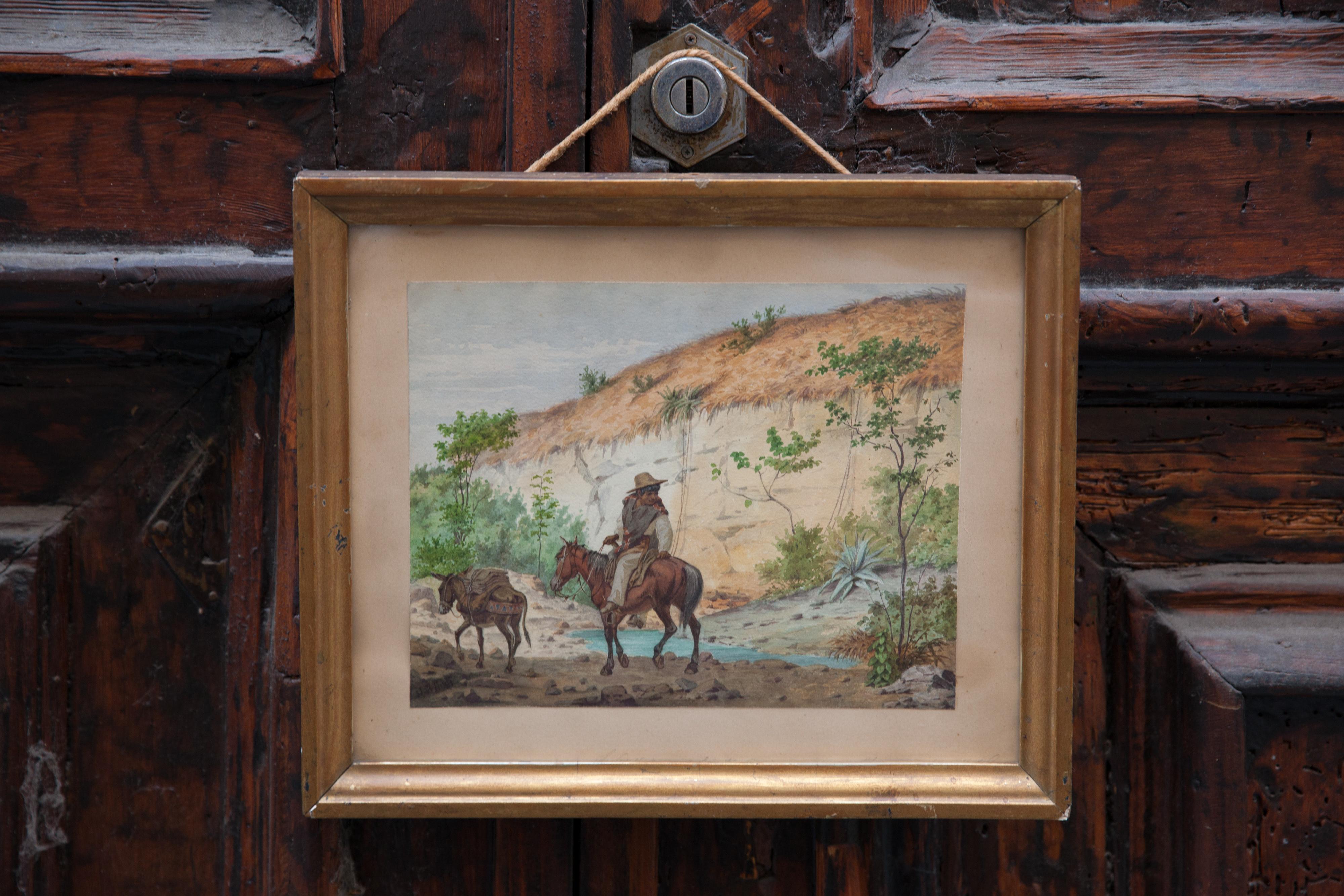 Garçon mexicain traversant à cheval un col de montagne près de Veracruz, milieu du XIXe siècle - Art de Johann-Salomon Hegi 