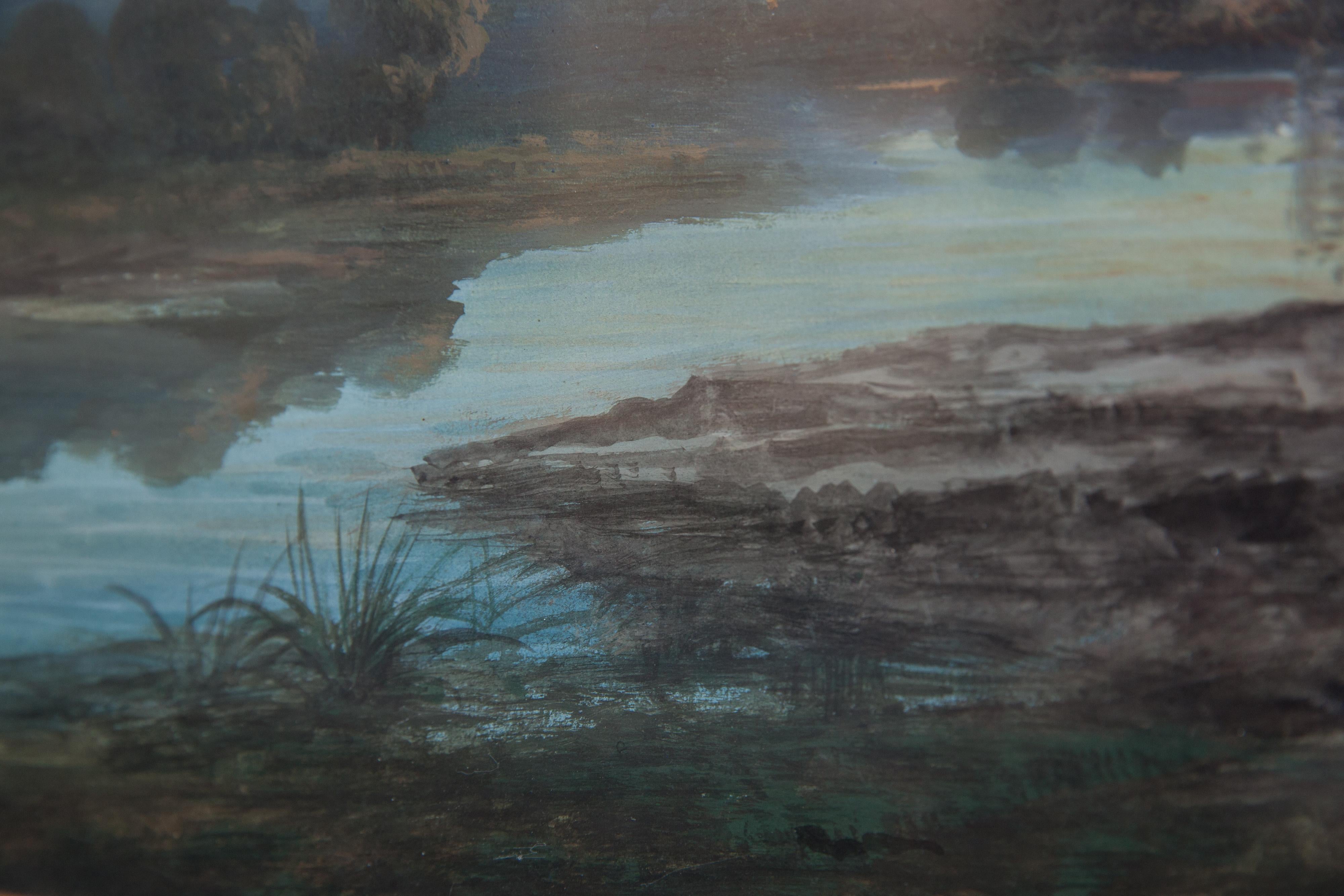 Landscape with Ciociaria Shepherd, the Bridge over the Tiber river and Ruins. For Sale 2
