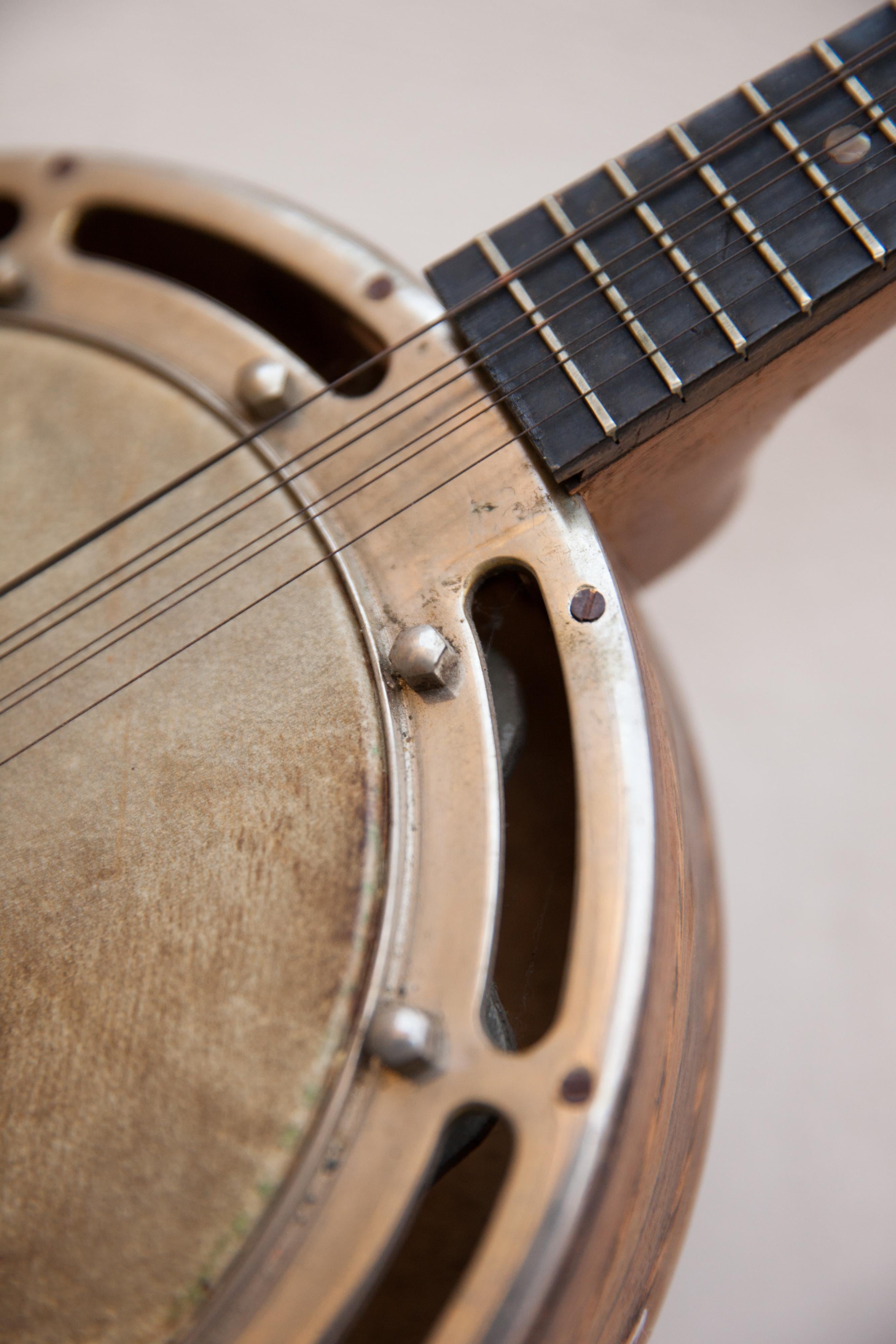 A Banjo. Art Deco Era Musical Instrument With Wood Inlay. Achille Jacomoni. For Sale 5