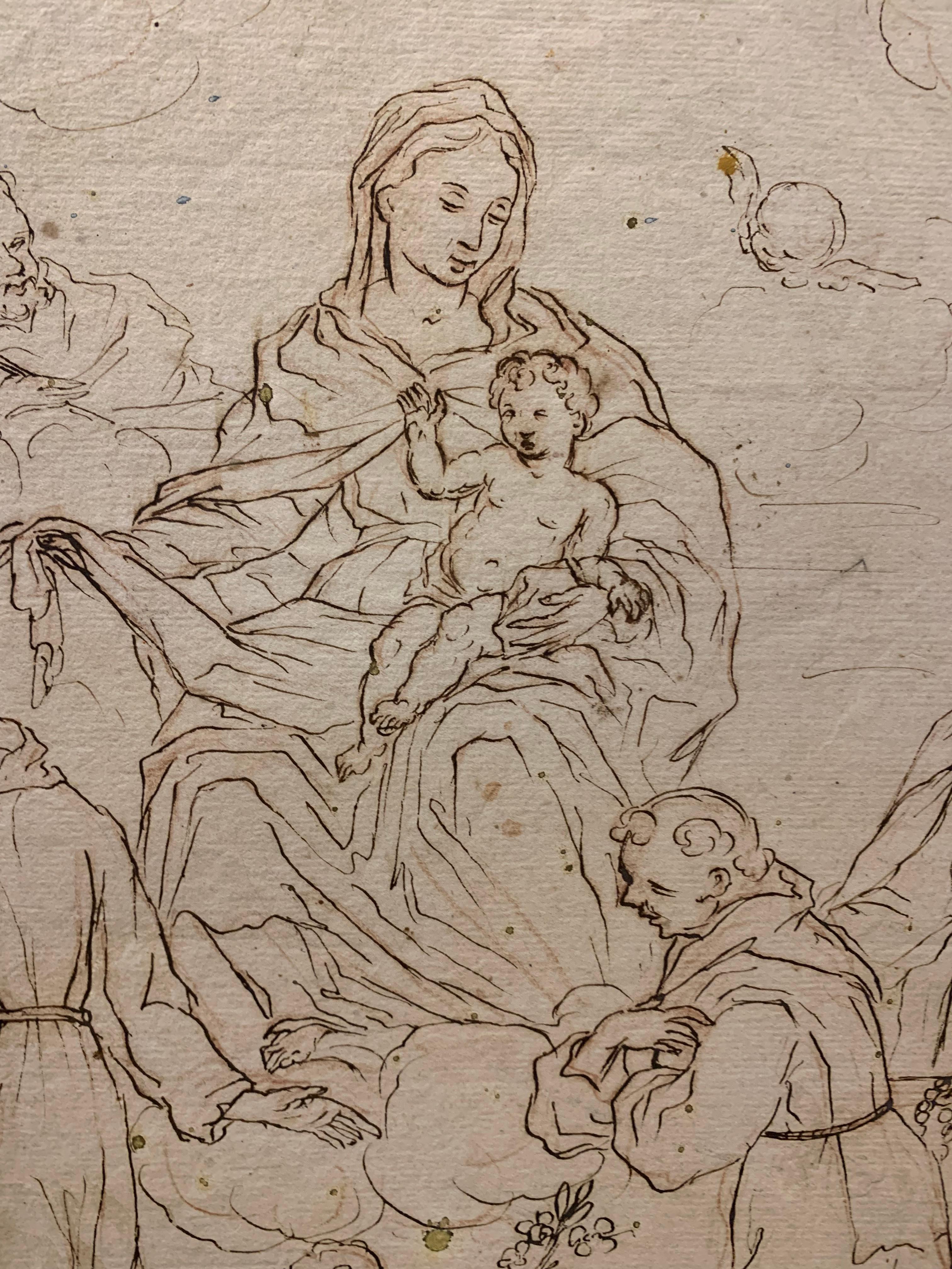 XVII/XVIII century drawing. Madonna with child, St. Francis, St. Antony of Padua 1