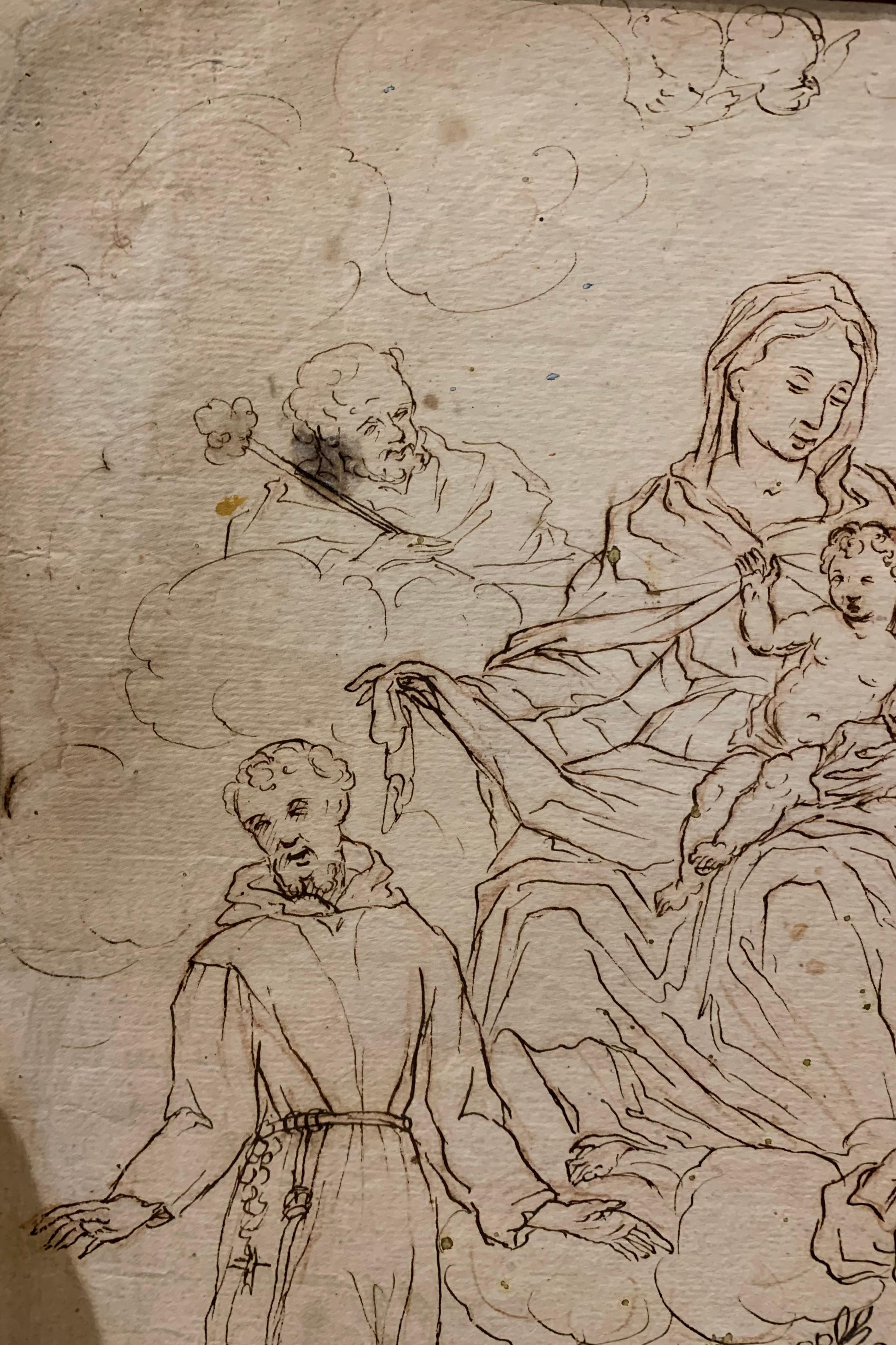 XVII/XVIII century drawing. Madonna with child, St. Francis, St. Antony of Padua 3