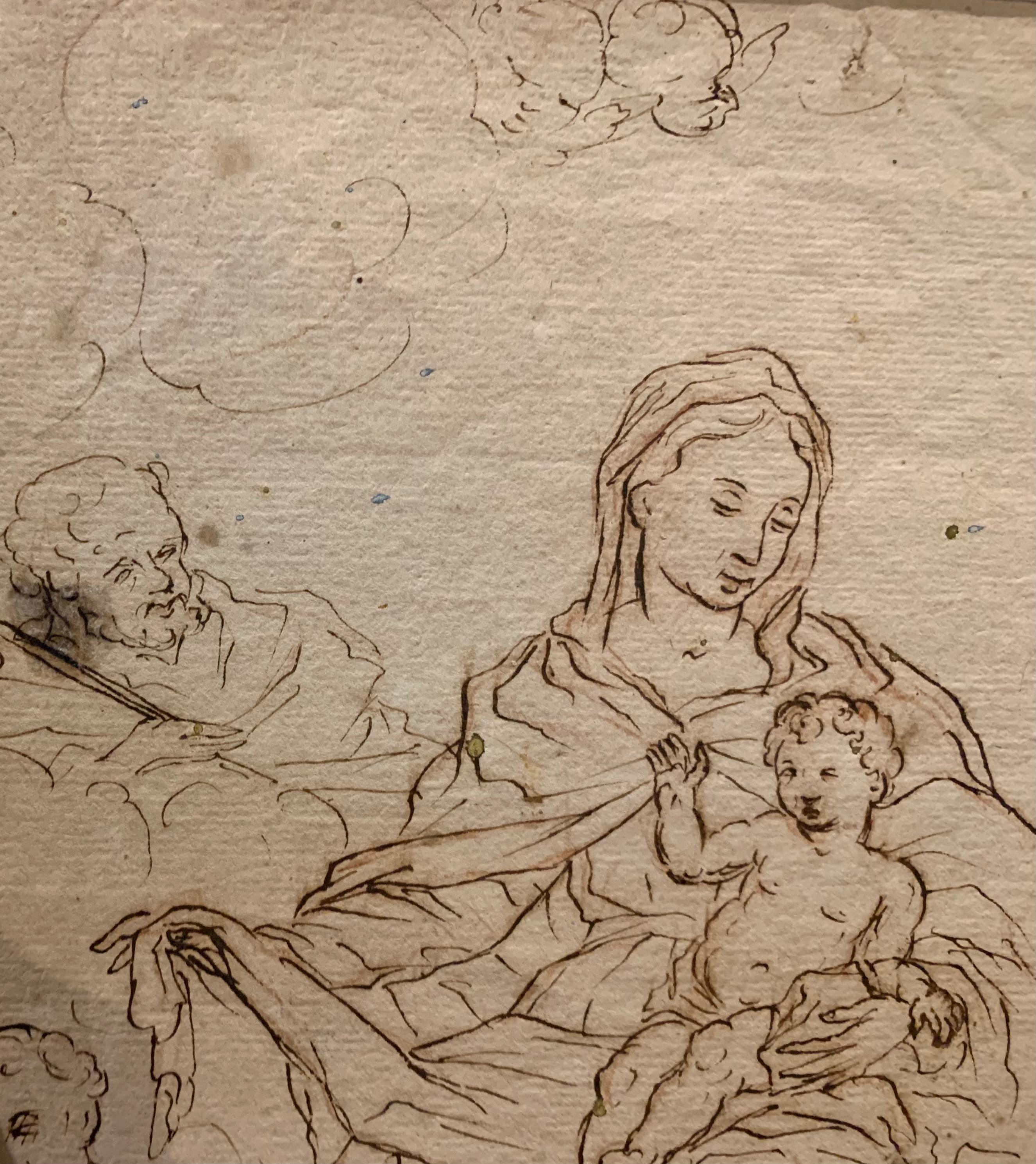 XVII/XVIII century drawing. Madonna with child, St. Francis, St. Antony of Padua 7