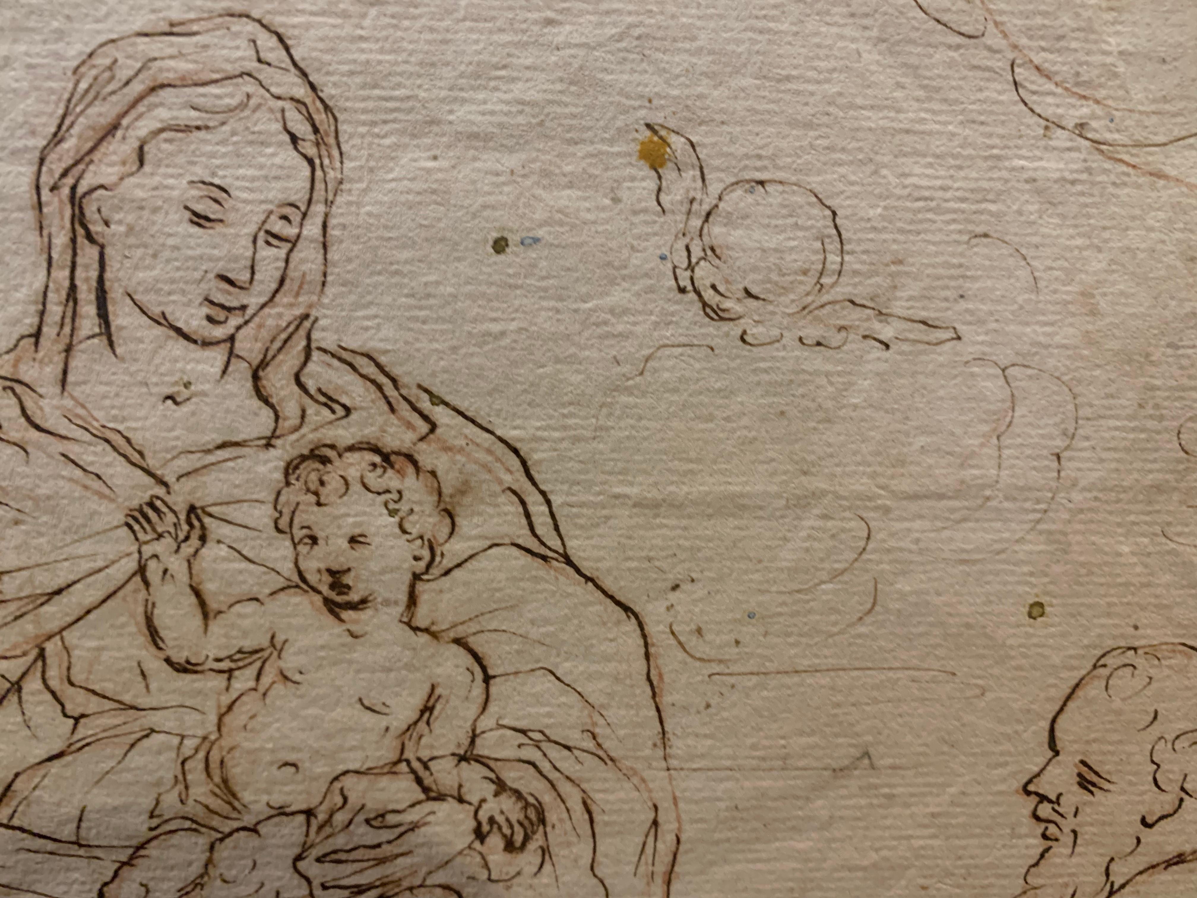XVII/XVIII century drawing. Madonna with child, St. Francis, St. Antony of Padua 4