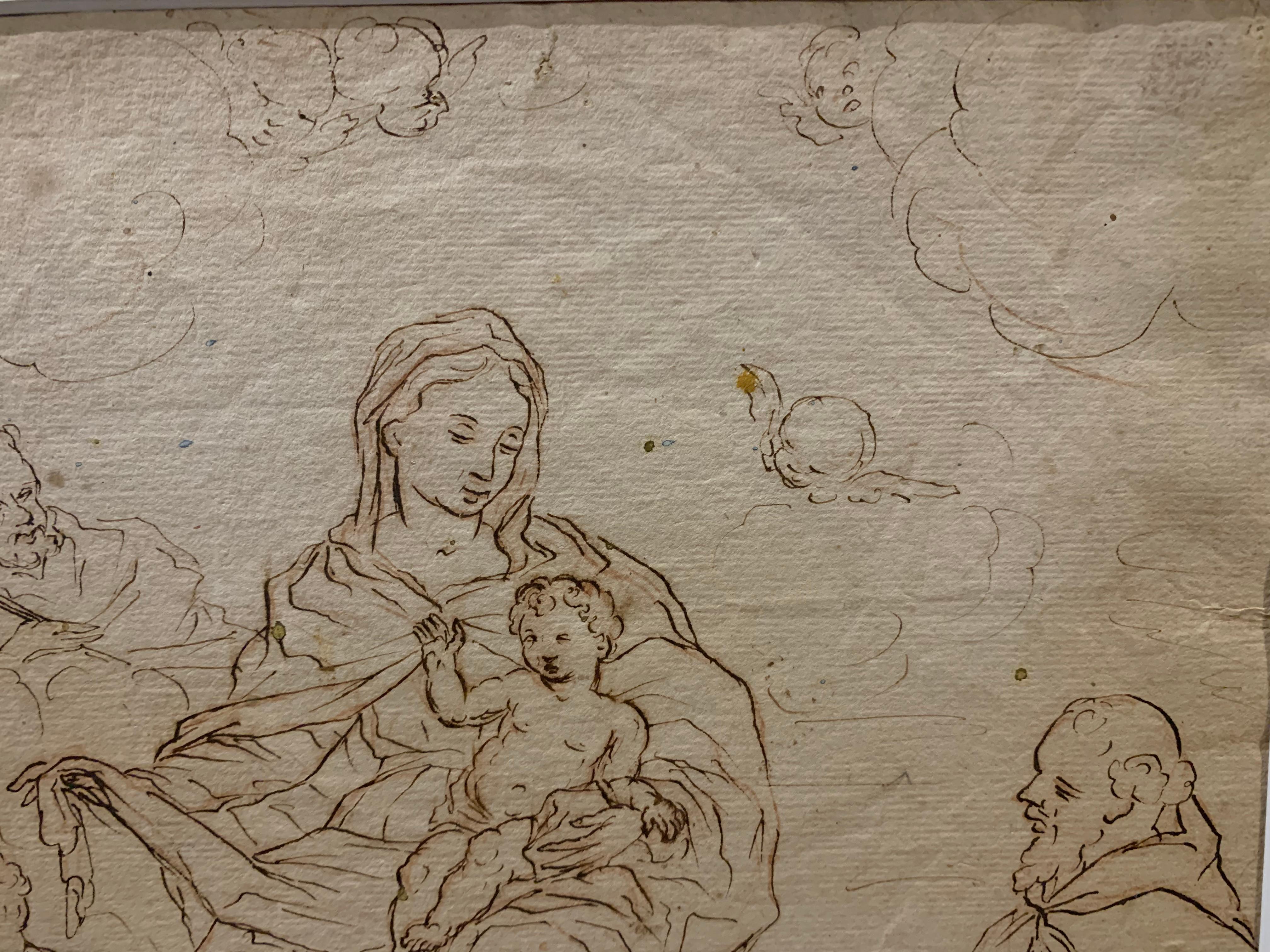 XVII/XVIII century drawing. Madonna with child, St. Francis, St. Antony of Padua 8