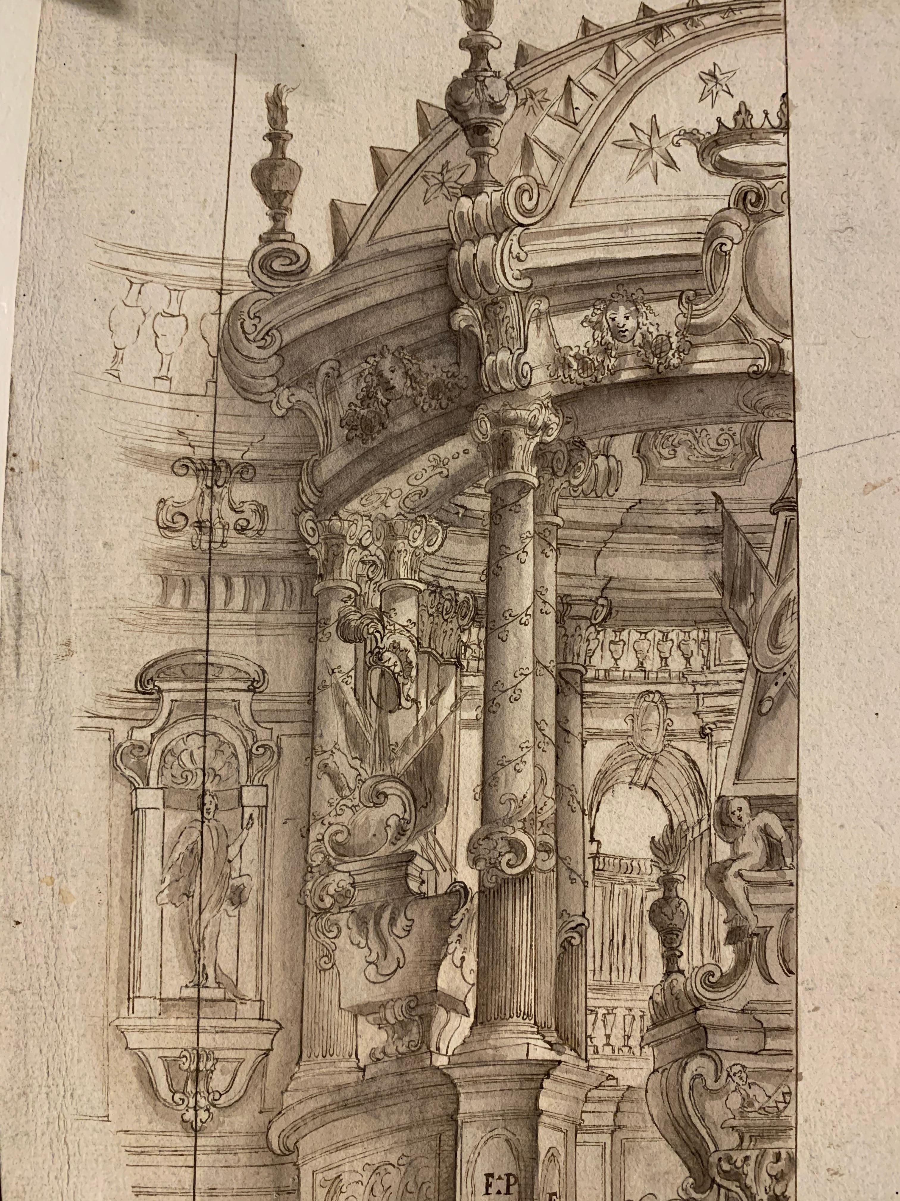 Bühnenbild des Mausoleums. Entourage Galli Bibbiena. – Art von Ferdinando Galli Bibbiena