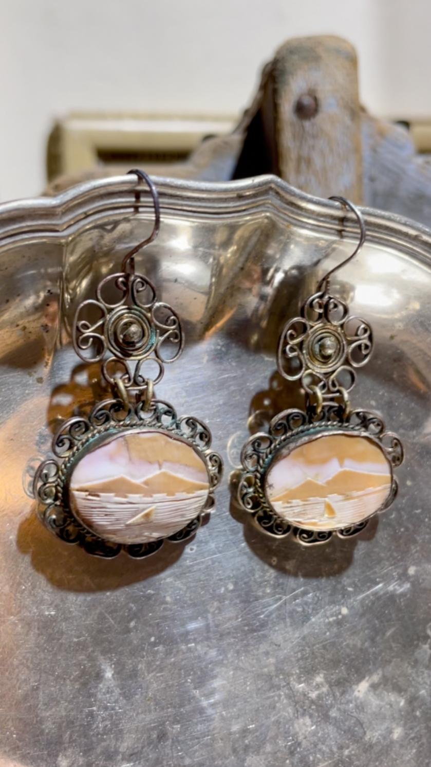 Vintage shell cameo earrings - Naturalistic Art by Unknown