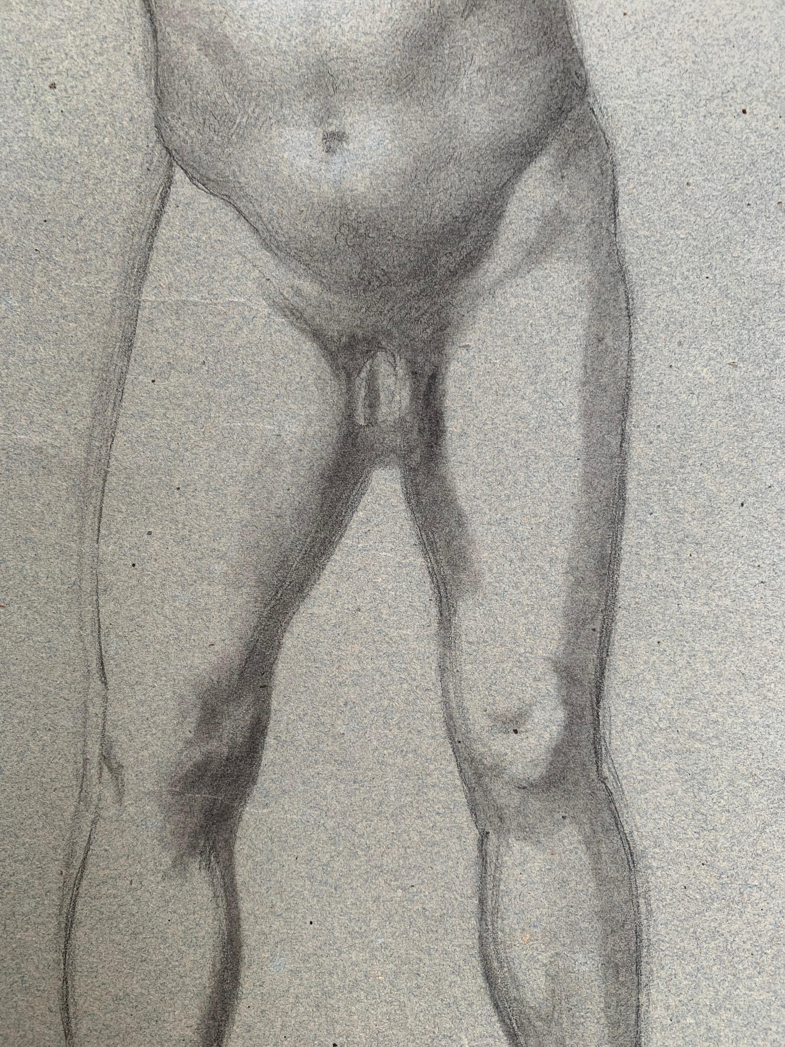Preparatory anatomical study for the figure of a man with hands on his face. - Academic Art by Enrico Reffo