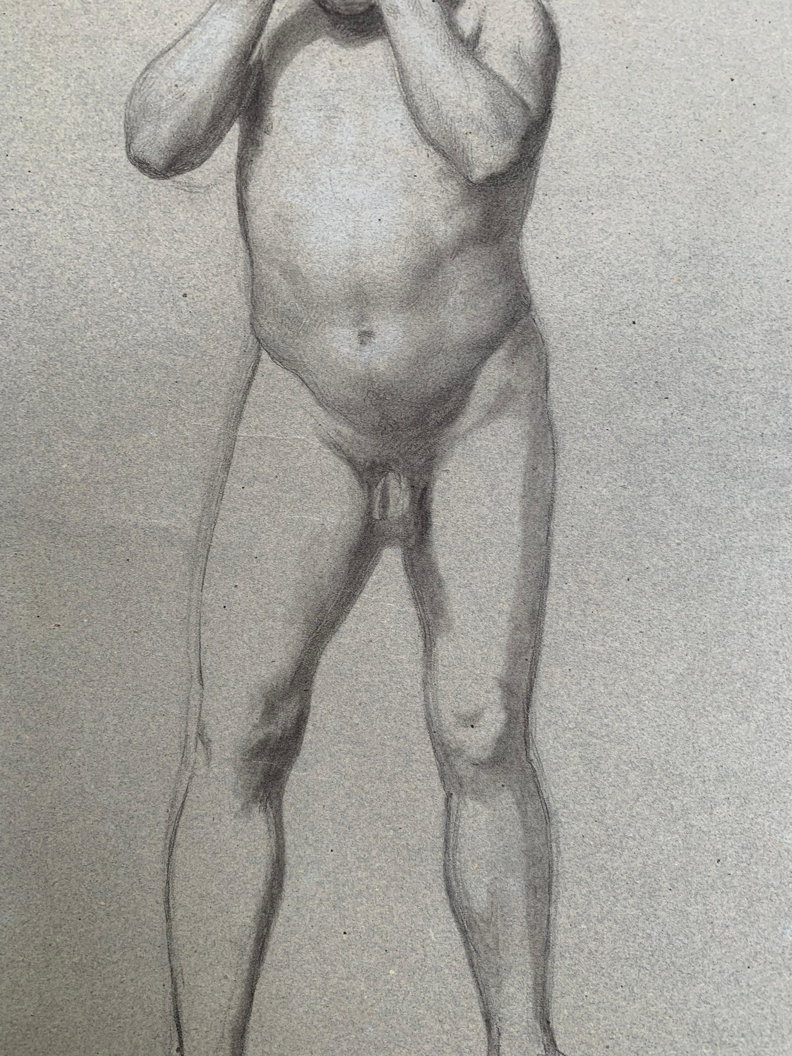 Preparatory anatomical study for the figure of a man with hands on his face. For Sale 4