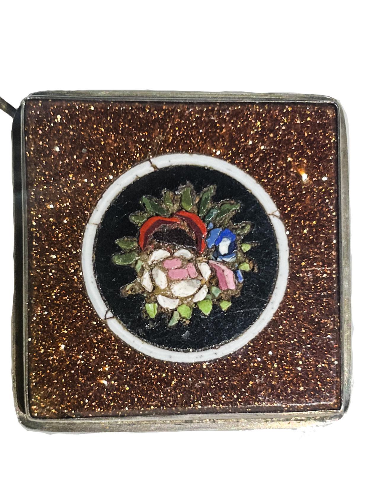 Micromosaic Brooch With Flowers On Aventurine. 19th Century.  - Art by Unknown